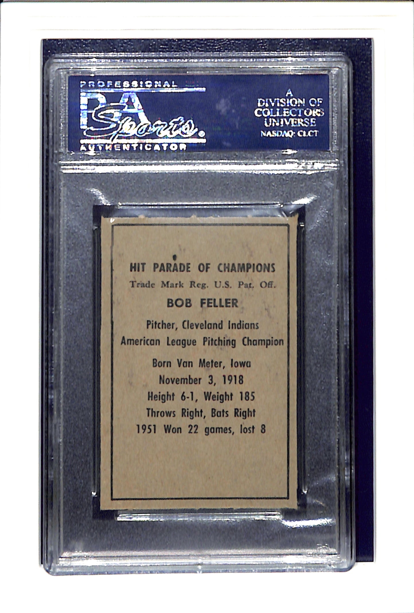 1952 Berk Ross Bob Feller PSA 7 SN 24082624
