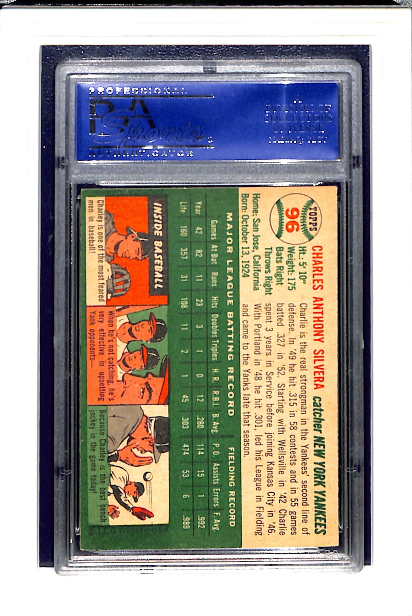 1954 Topps #96 Charlie Silvera PSA 5 SN 30979008