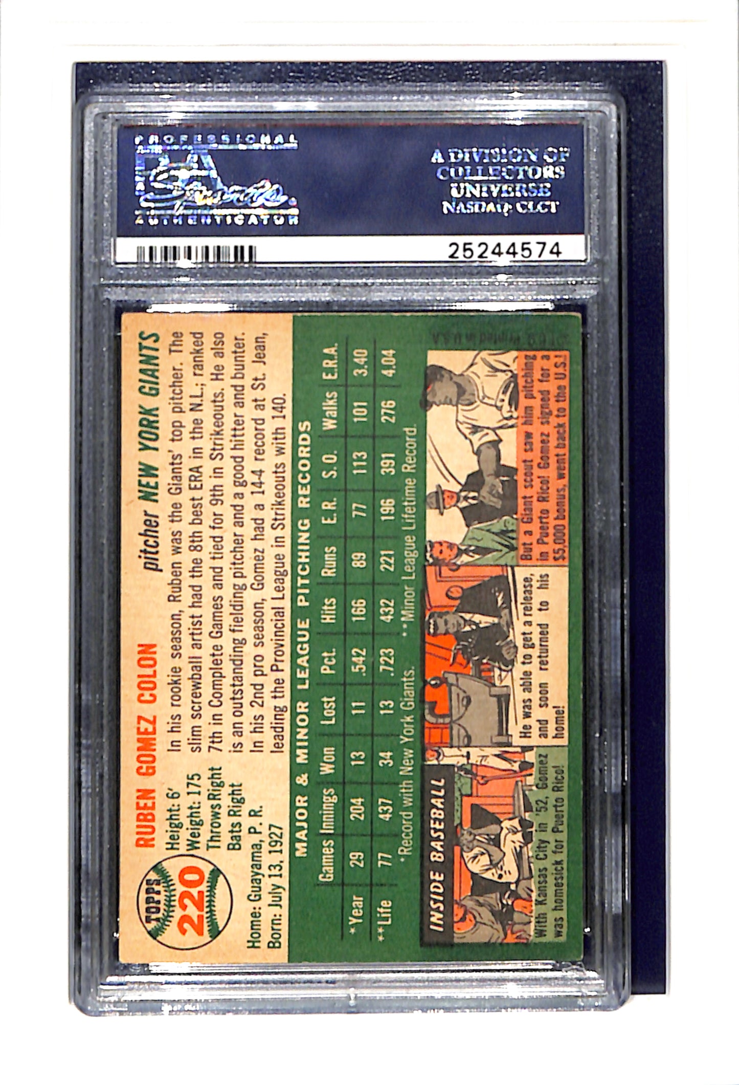 1954 Topps #220 Ruben Gomez PSA 5.5 SN 25244574 New York Giants