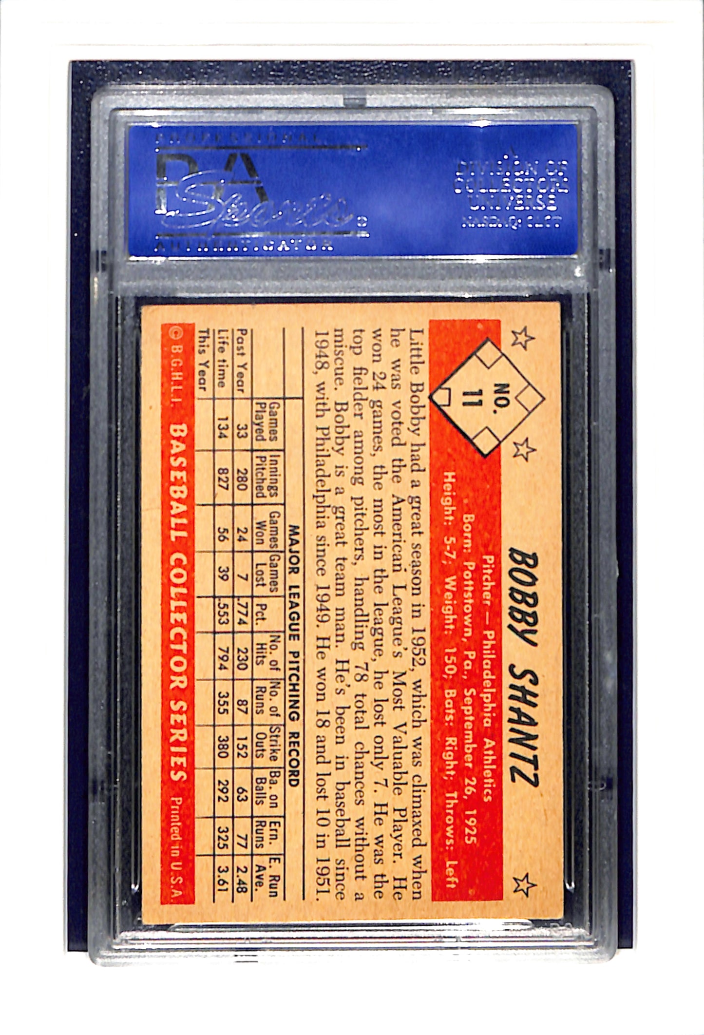 1953 Bowman Color #11 Bobby Shantz PSA 6 SN 12377670