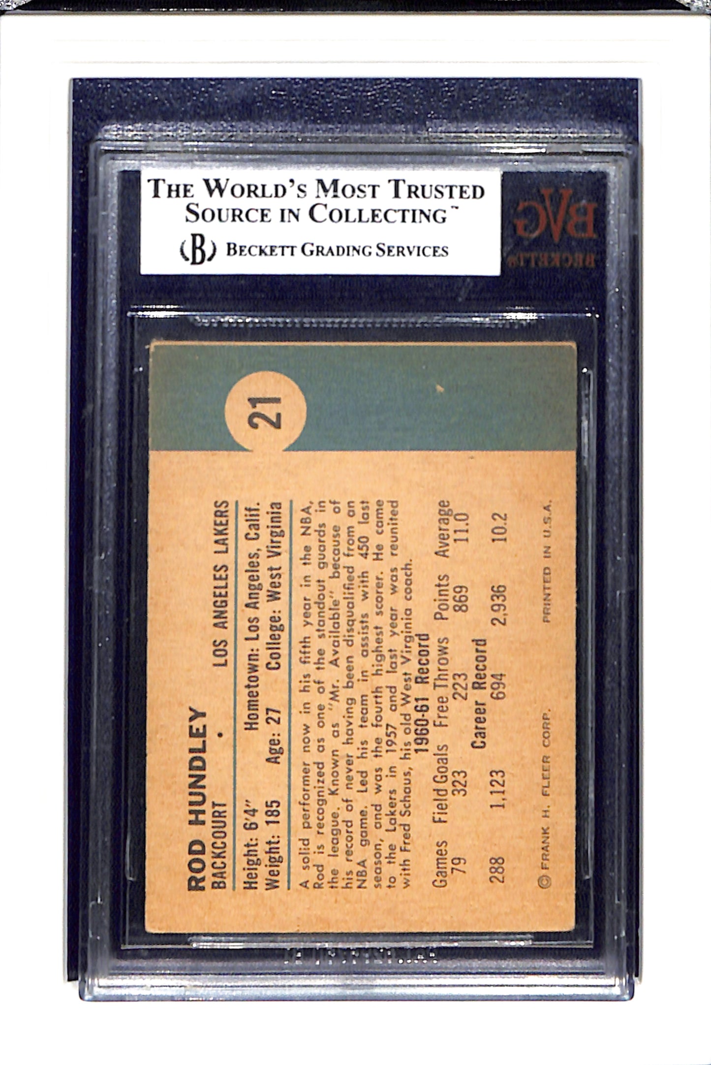 1961-62 Fleer #21 Rod Hundley BVG 5 SN 6657225