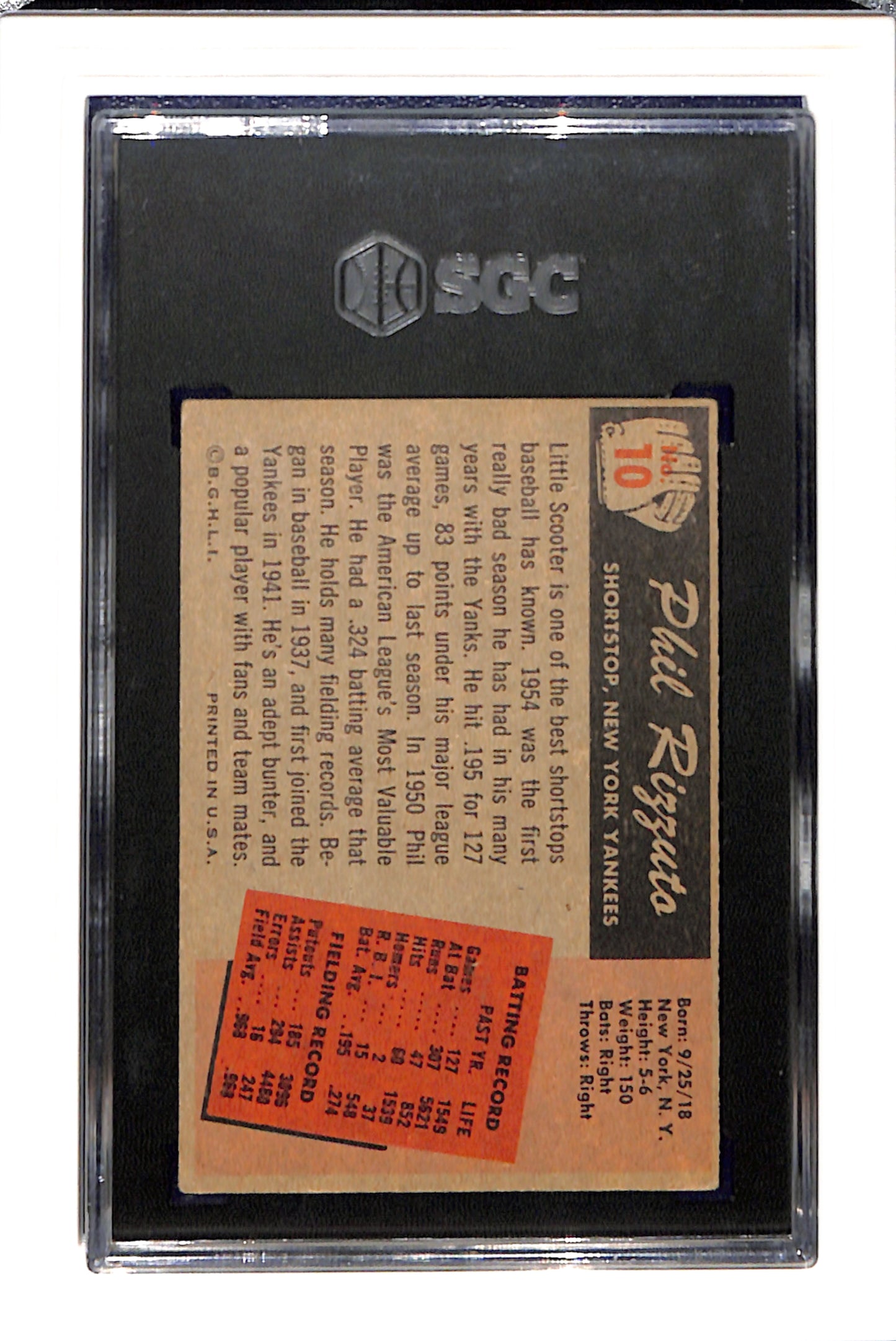 1955 Bowman #10 Phil Rizzuto SGC 4 SN 8410799