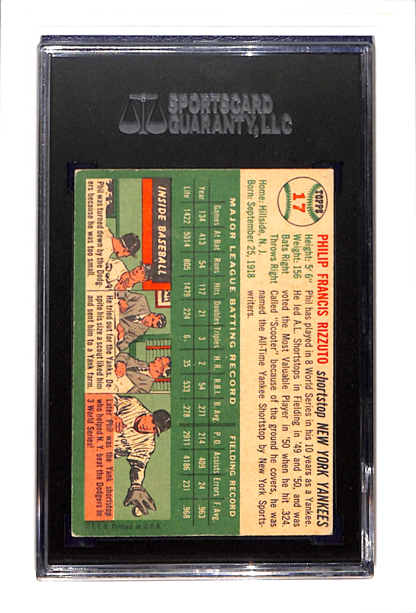 1954 Topps #17 Phil Rizzuto SGC 6 SN 1358526-001