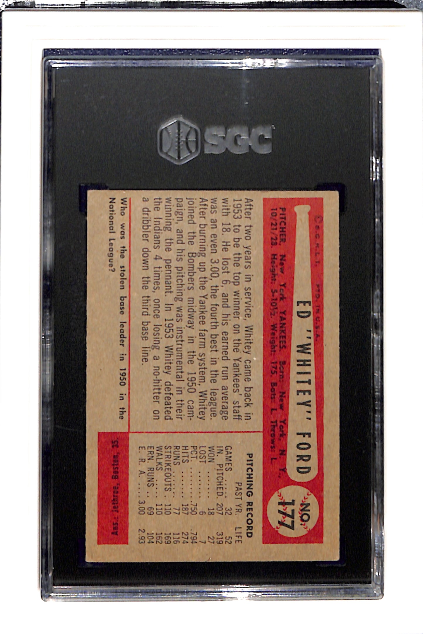 1954 Bowman #177 Whitey Ford SGC 4.5 SN 8711506