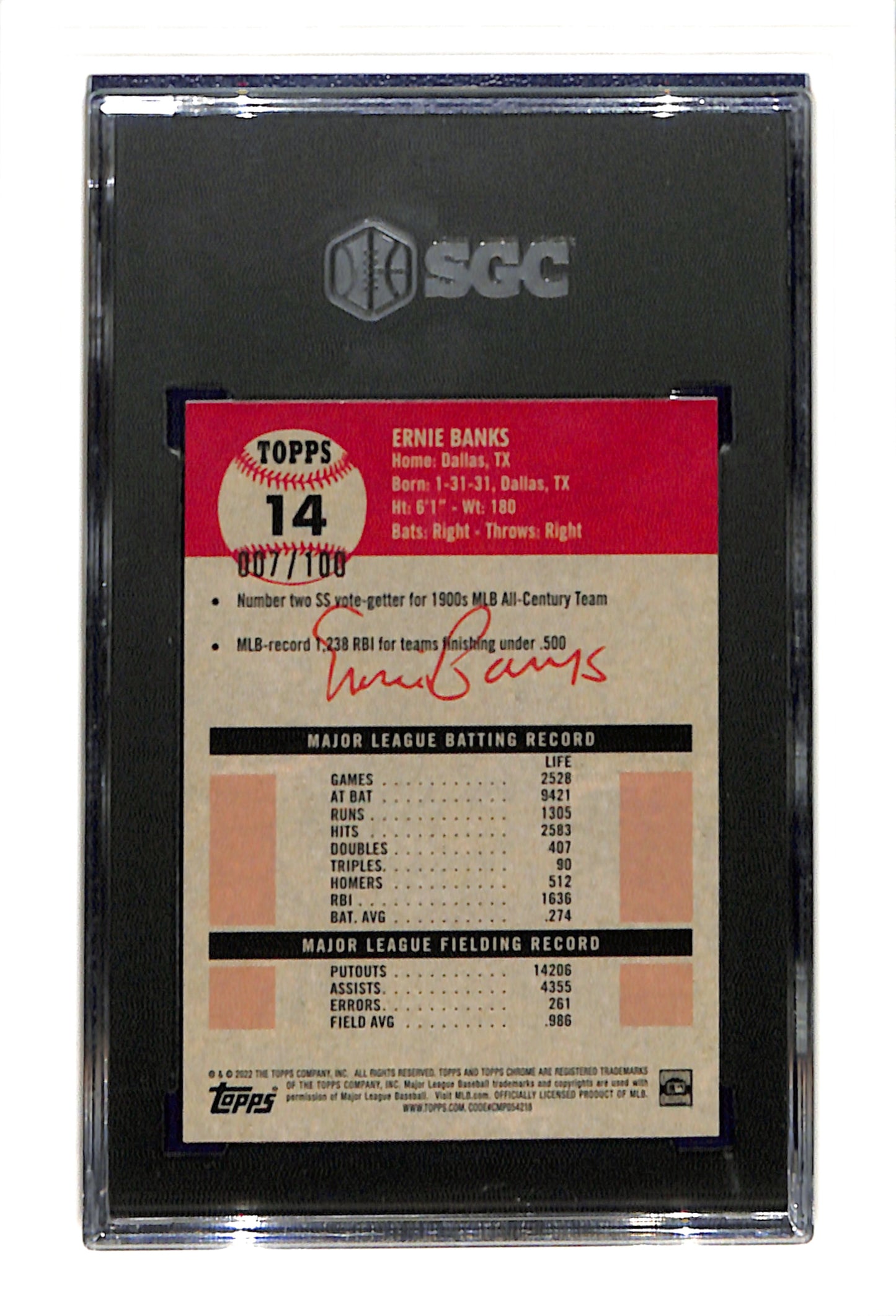 2022 Topps Chrome Platinum Anniversary #14 Ernie Banks SGC 8.5 7/100