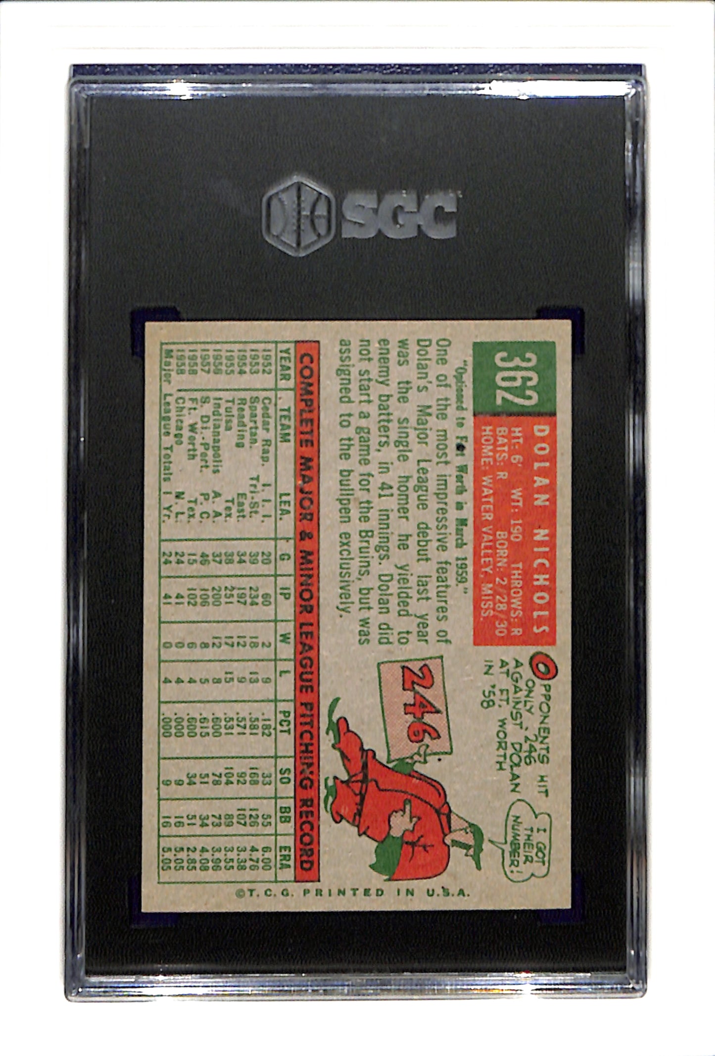 1959 Topps #362 Dolan Nichols SGC 6 SN 4787909