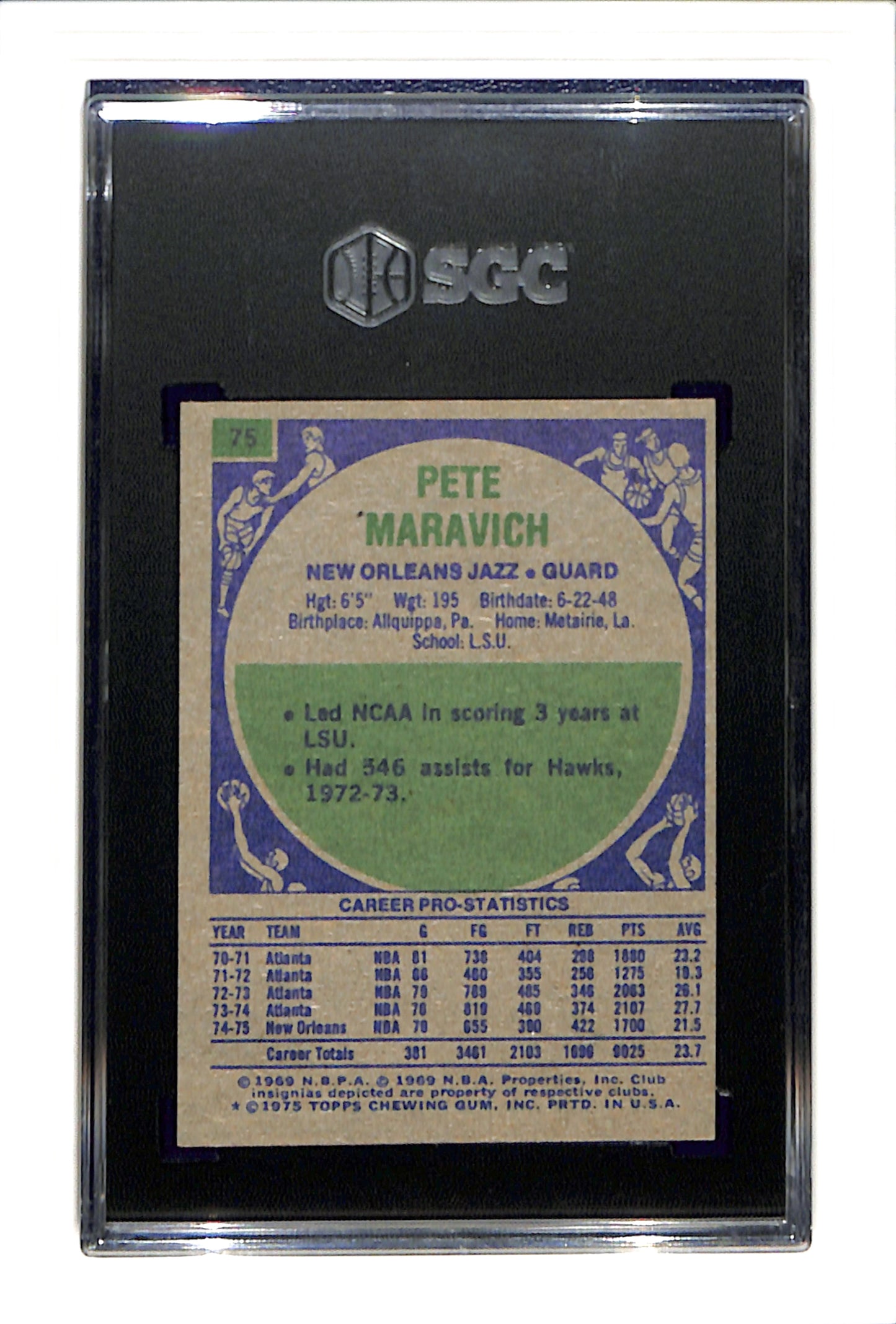 1975-76 Topps #75 Pete Maravich SGC 7 SN 0946965