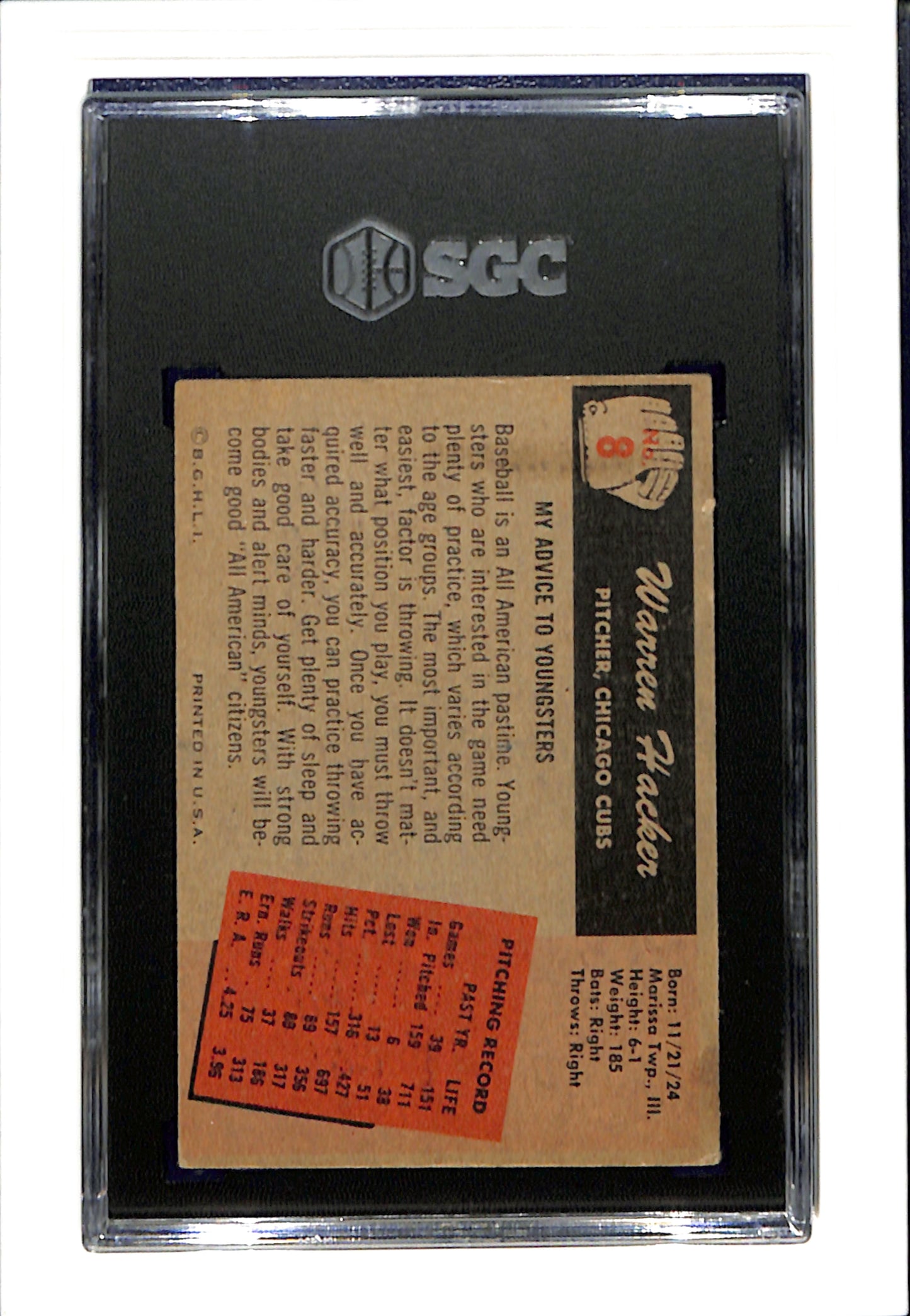 1955 Bowman #8 Warren Hacker SGC 3 SN 9542592