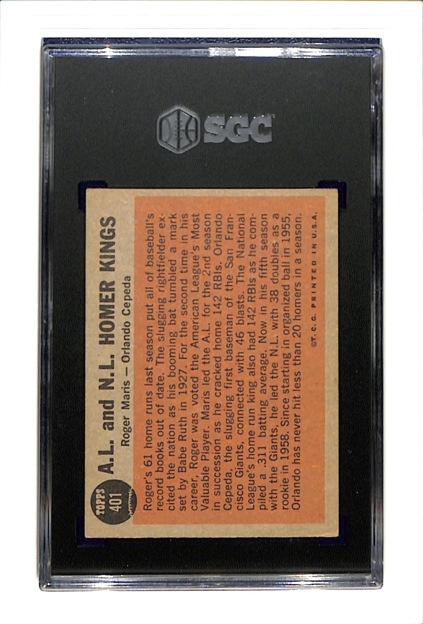 1962 Topps #401 Maris Cepeda AL NL Homer Kings SGC 4 SN 7558691