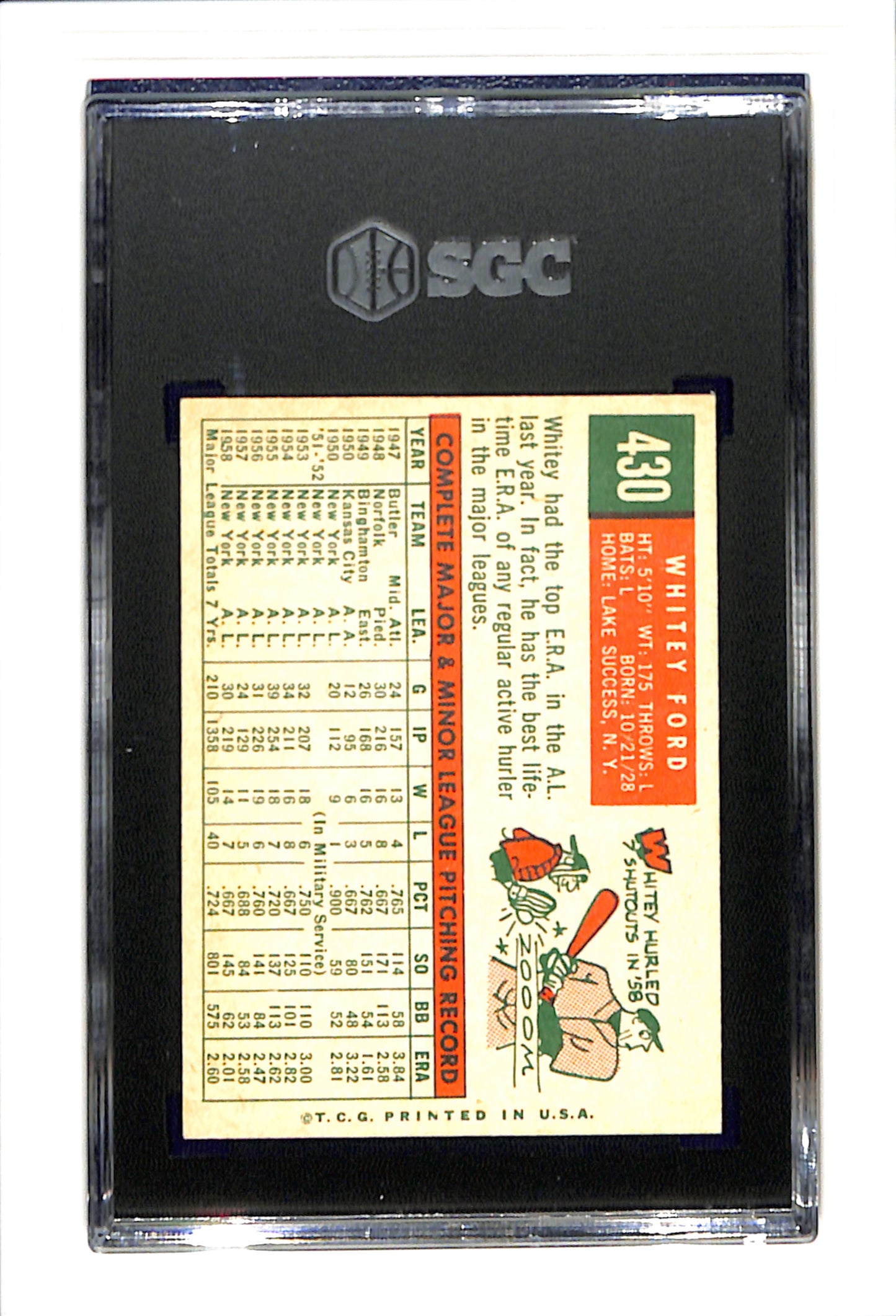 1959 Topps #430 Whitey Ford SGC 5 SN 9270146