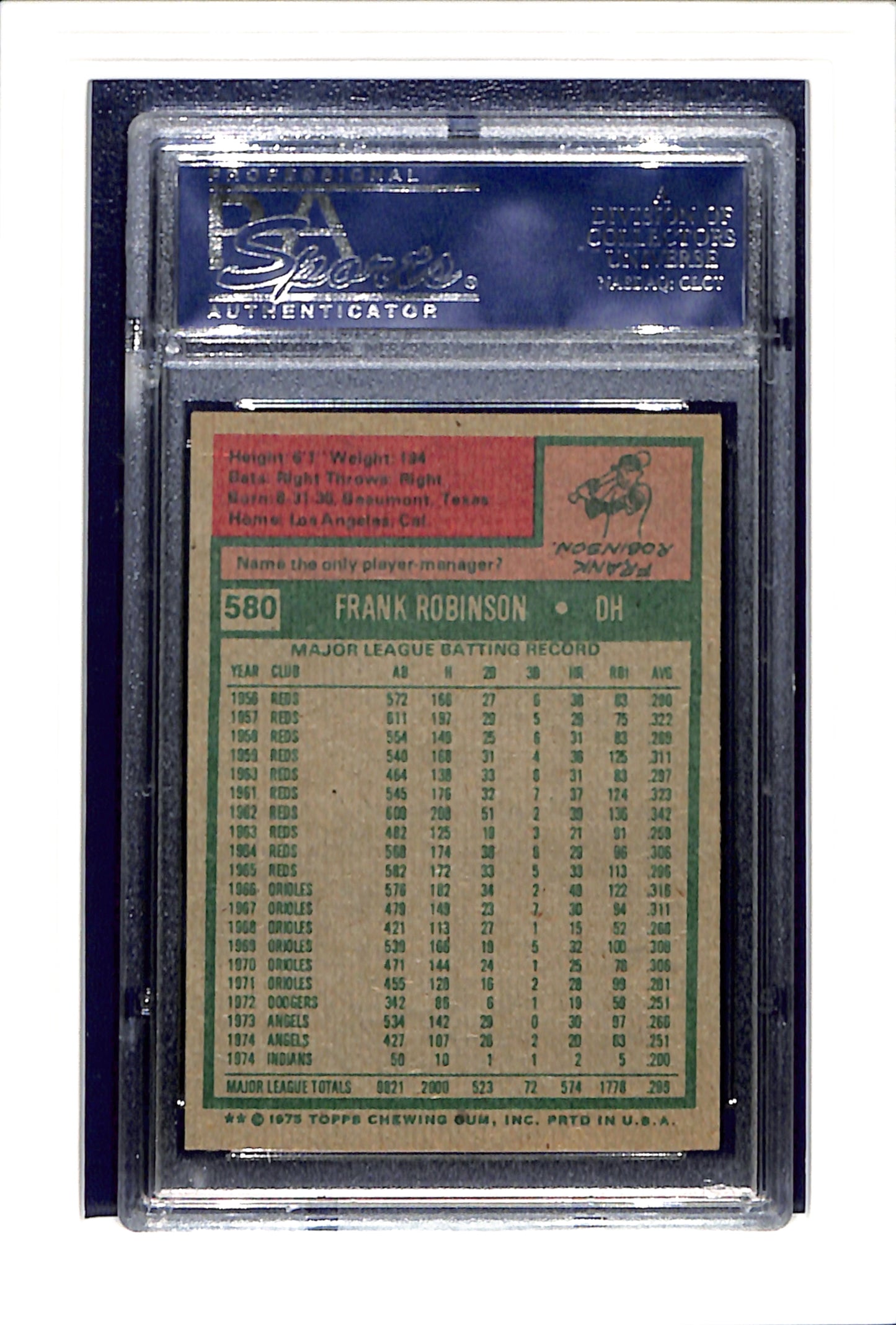 1975 Topps #580 Frank Robinson PSA 7 SN 21018055
