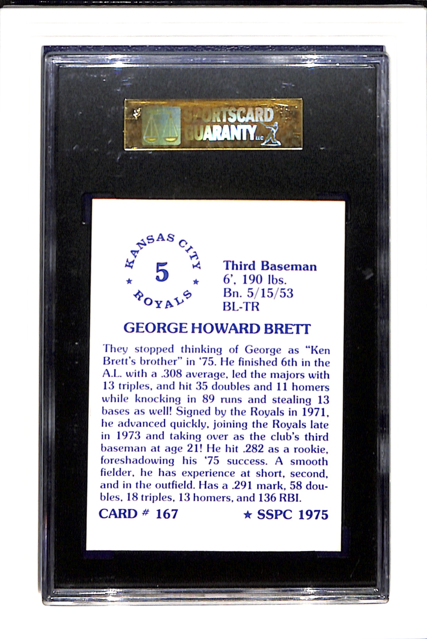 1976 SSPC #167 George Brett SGC 9 SN 1110951-013