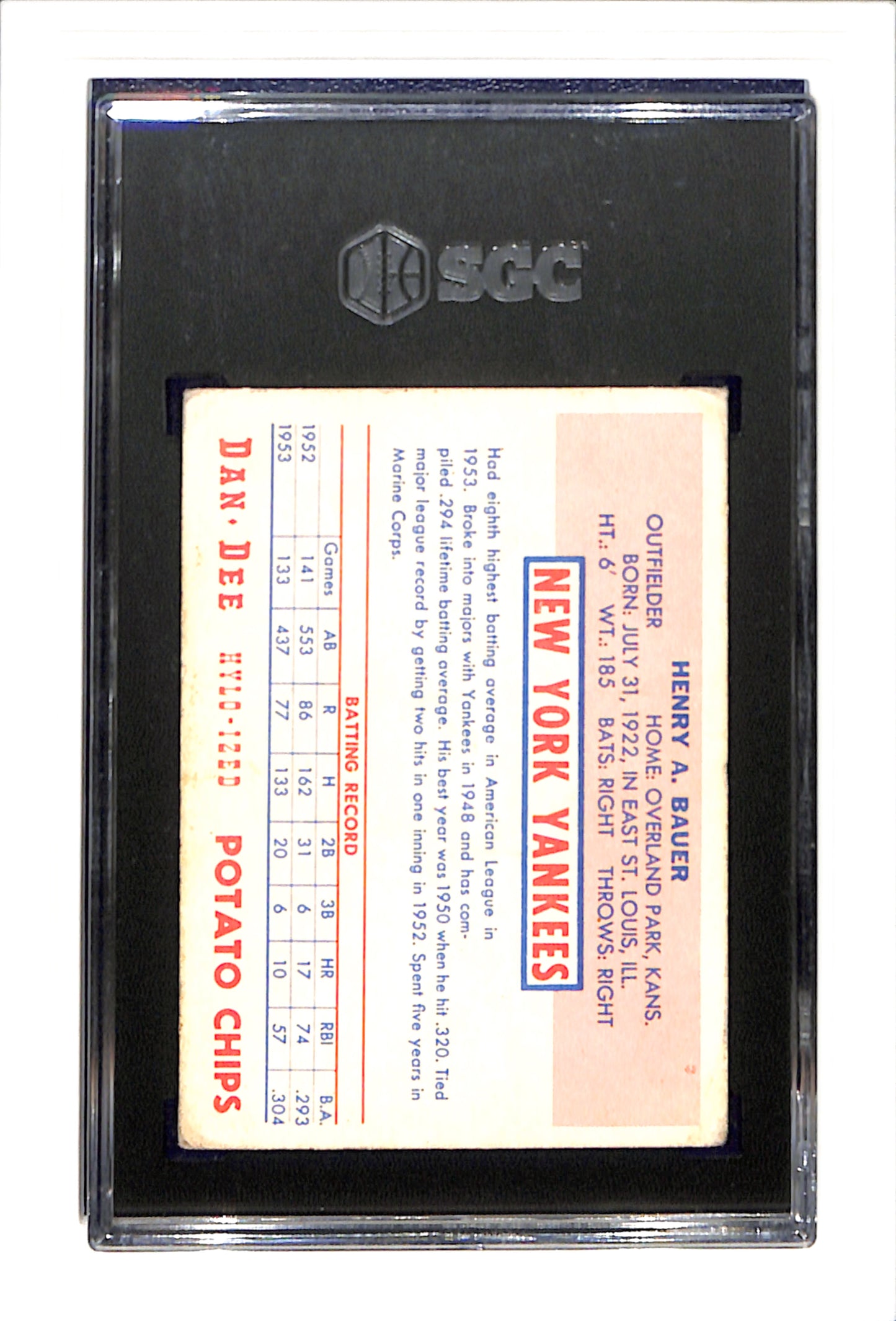 1954 Dan-Dee Potato Chips Hank Bauer SGC 3 SN 8887979