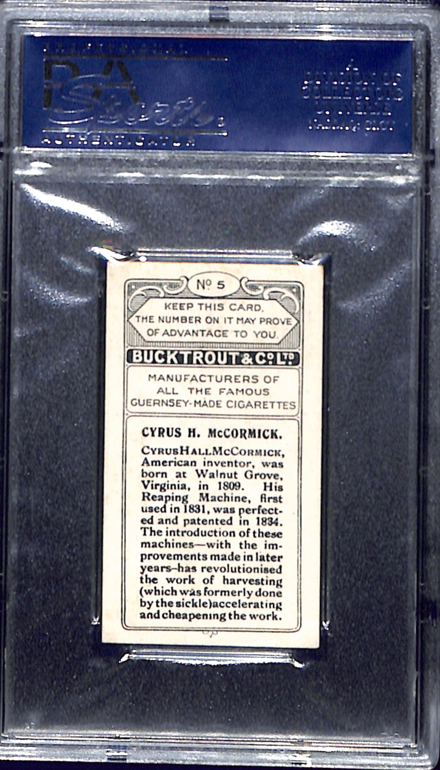 1924 Bucktrout & Co INVENTORS #5 CYRUS H. McCORMICK PSA 7 NM