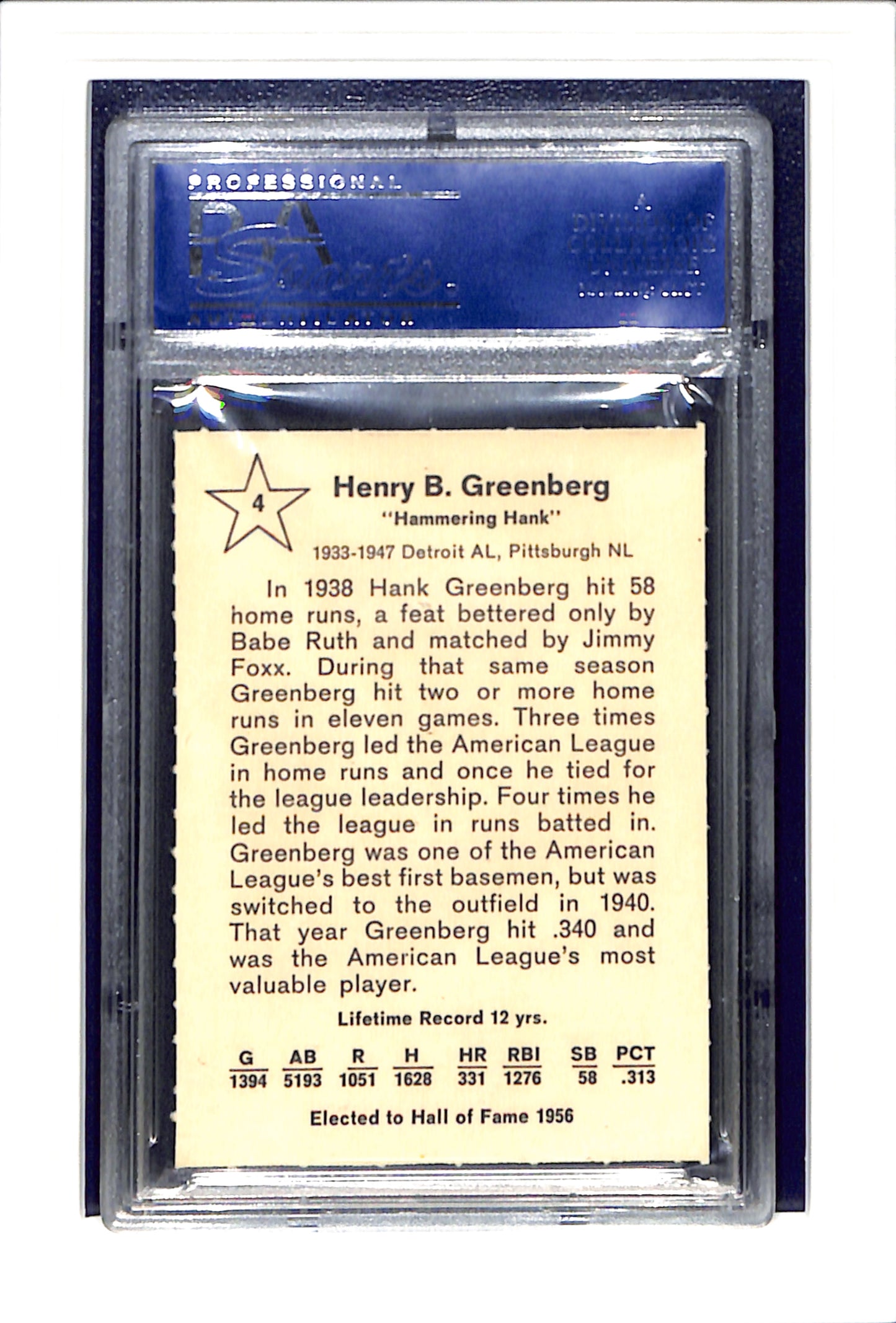 1961 Golden Press #4 Hank Greenberg PSA 9 Detroit Tigers SN 07245037