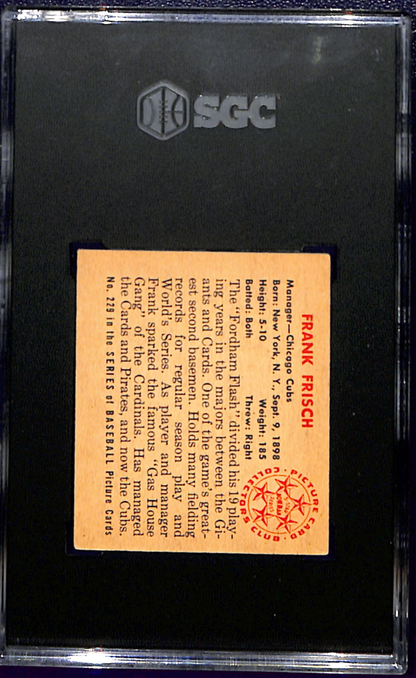 1950 Bowman #229 Frank Frisch SGC 3 No Copyright Line