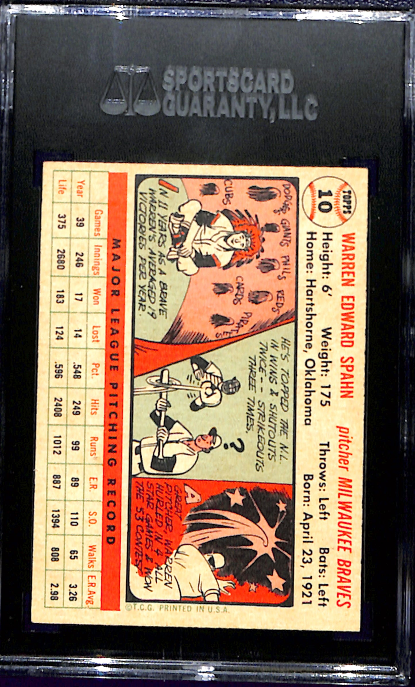 1956 Topps #10 Warren Spahn White Back SGC 7