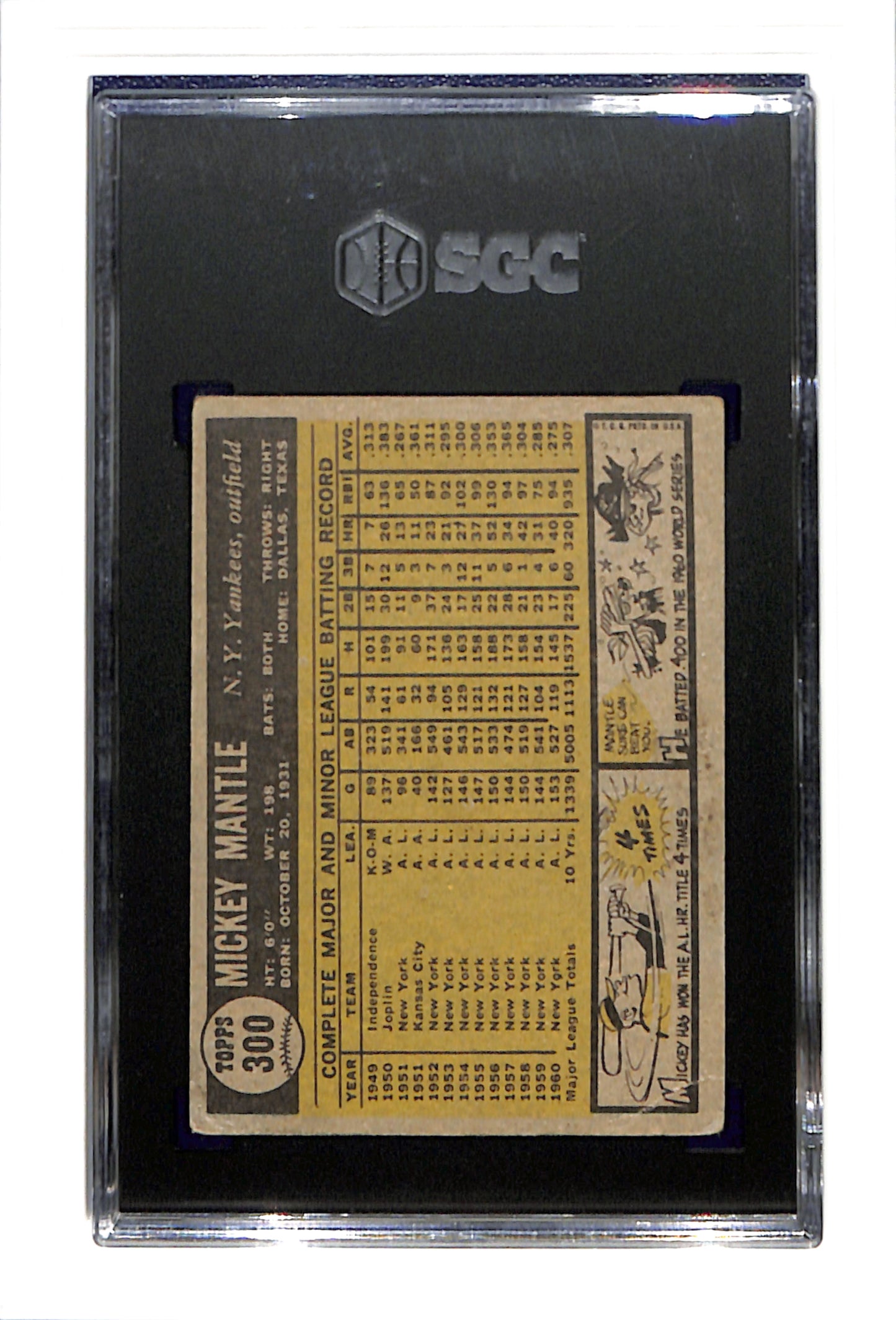 1961 Topps #300 Mickey Mantle SGC 3 SN 3815028