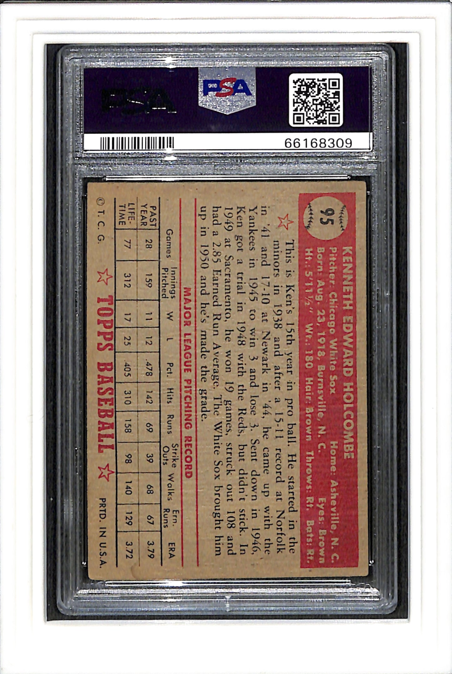 1952 Topps #95 KEN HOLCOMBE PSA 3