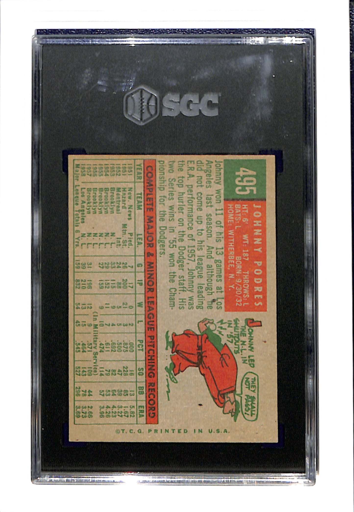 1959 Topps #495 Johnny Podres SGC 7