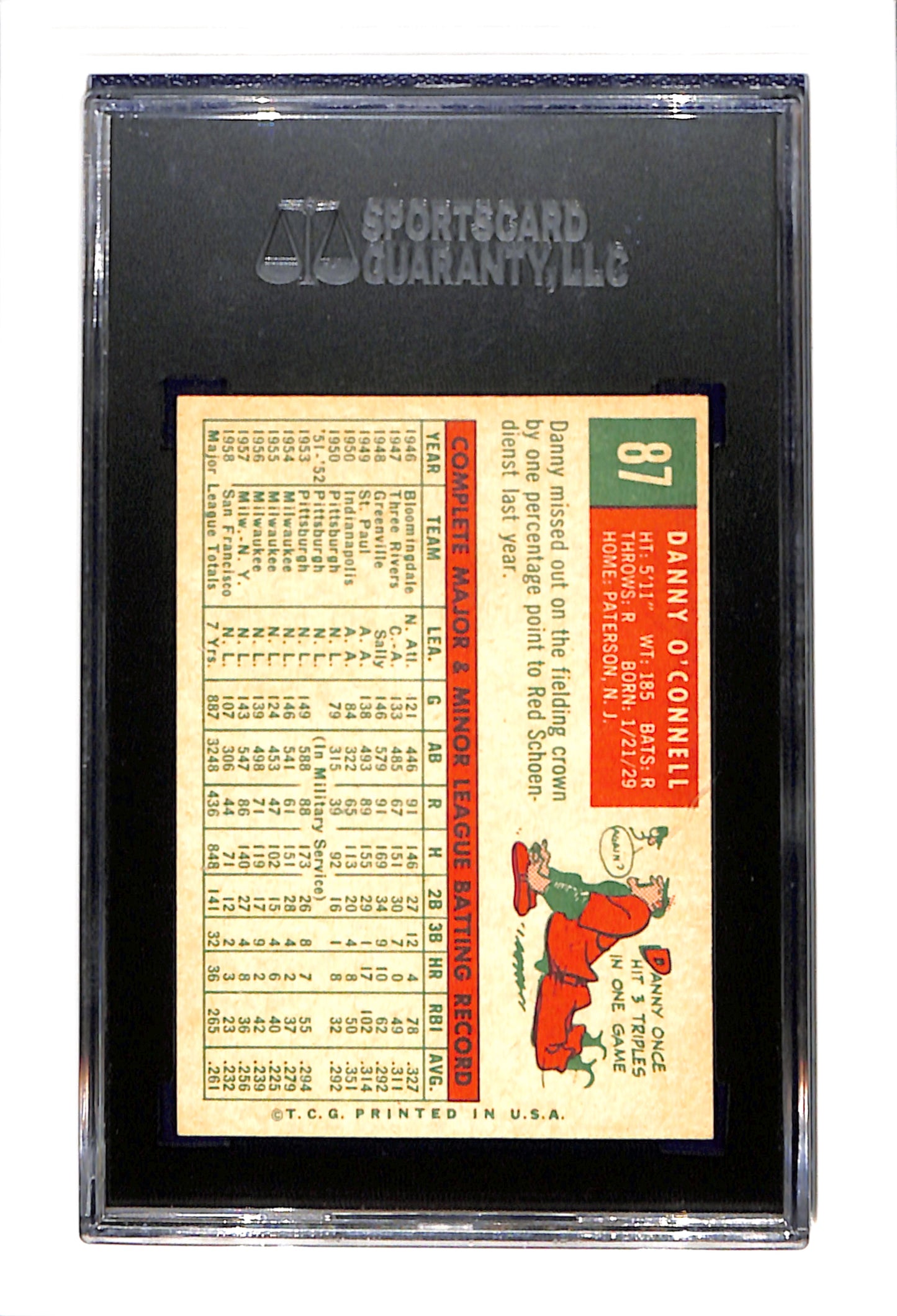 1959 Topps #87 Danny O'Connell SGC 7.5