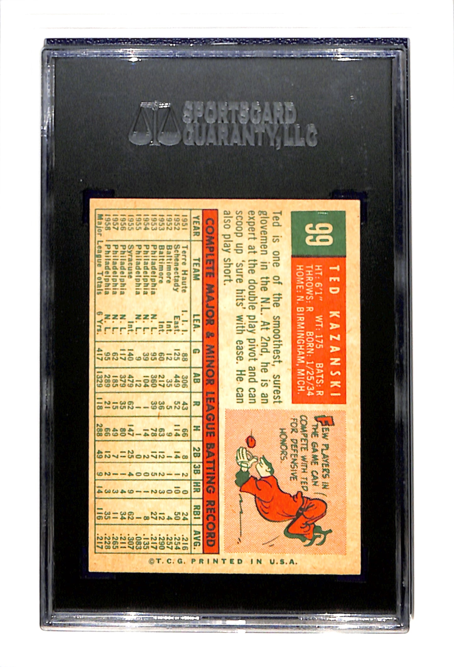 1959 Topps #99 Ted Kazanski SGC 7.5