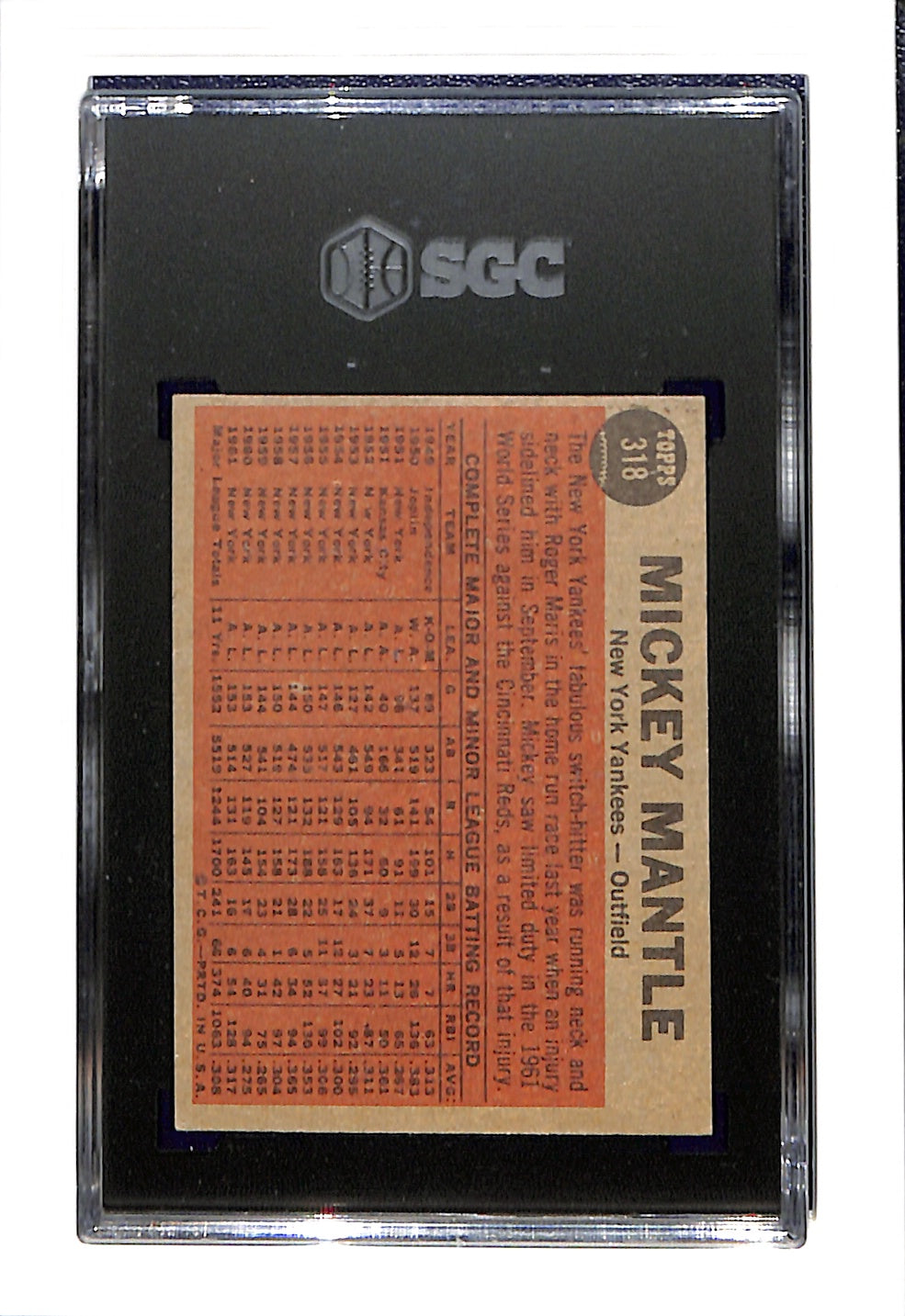 1962 Topps #318 Mantle The Switch Hitter SGC 2