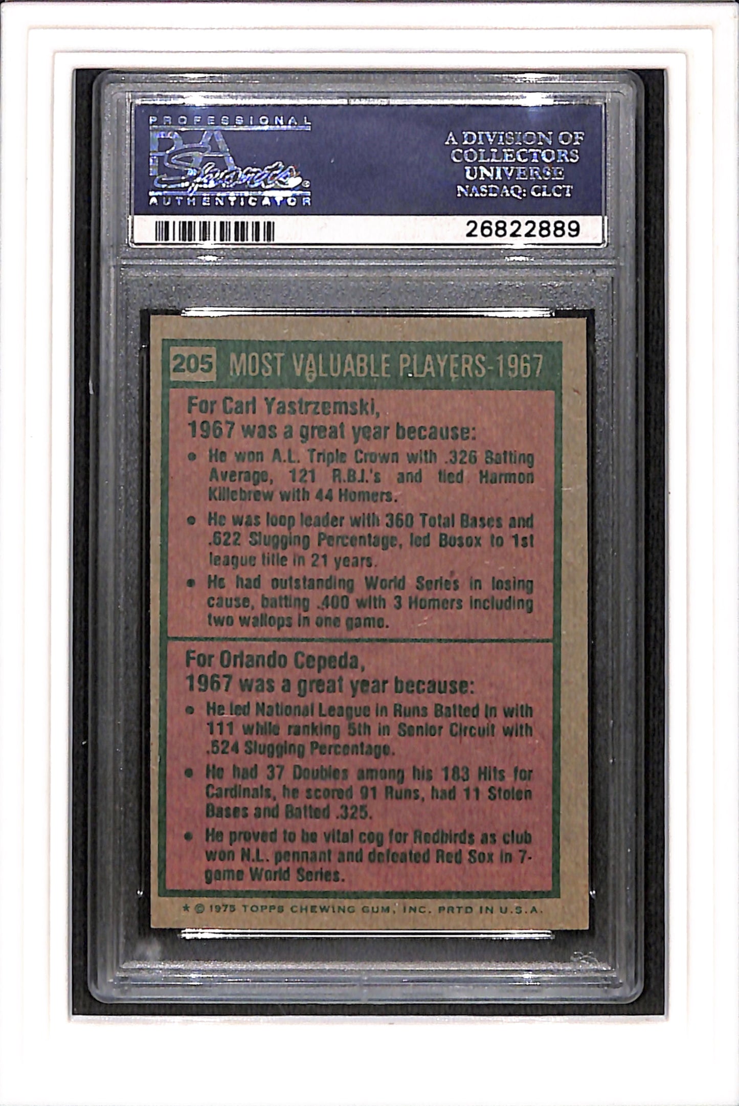 1975 Topps #205 Yastrzemski Cepeda AUTO PSA 8 AUTO 8