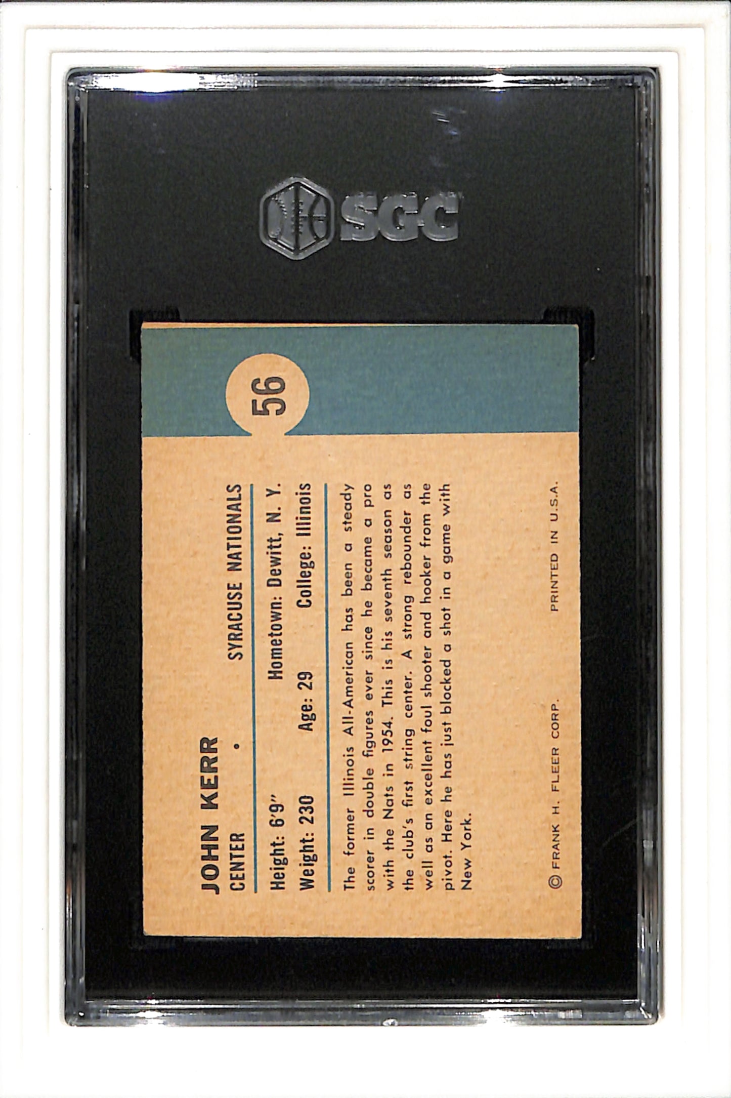 1961-62 Fleer #56 John Kerr Blocks a shot SGC 4.5 SN 8193081