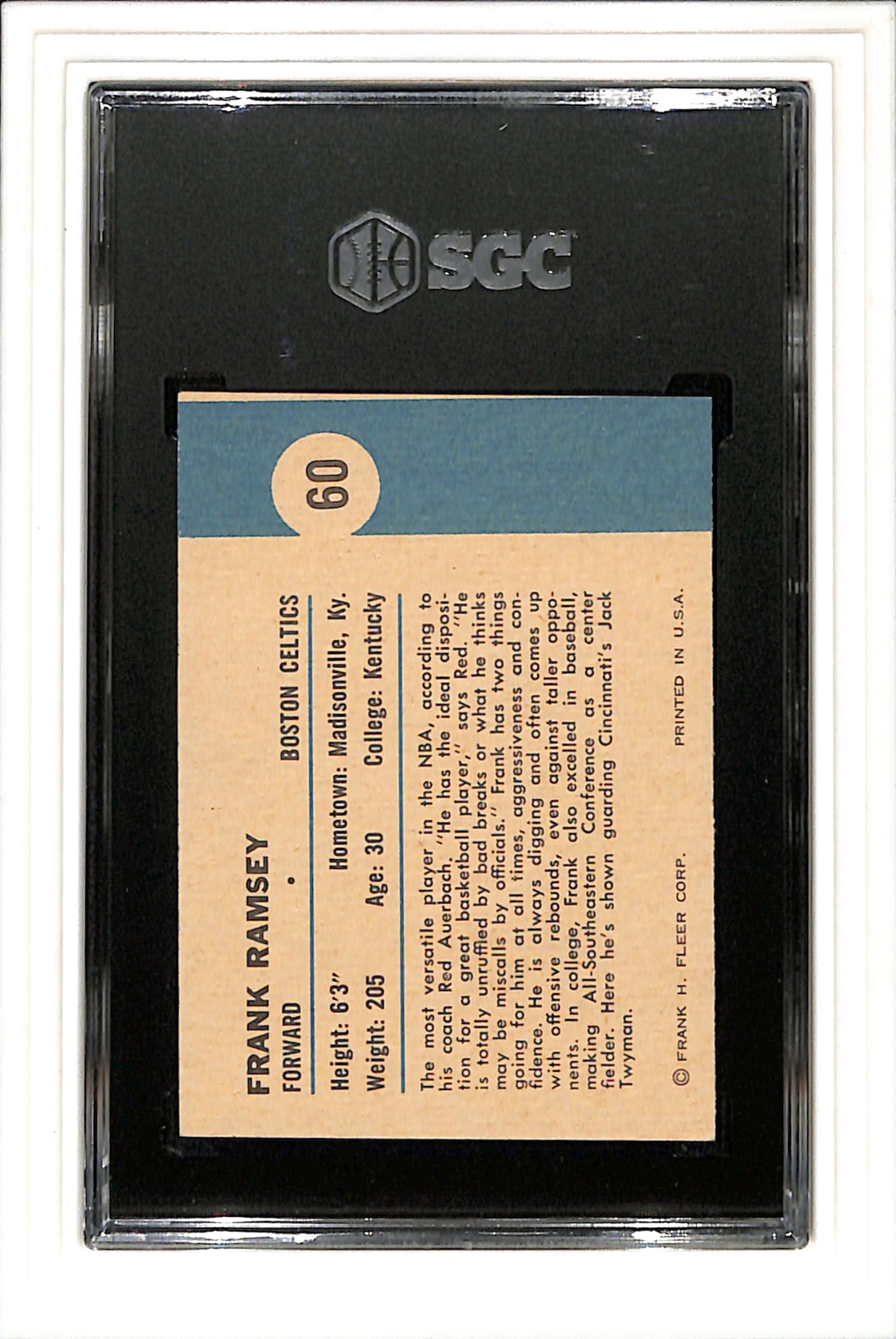 1961-62 Fleer #60 Frank Ramsey SGC 5.5 SN 5223968