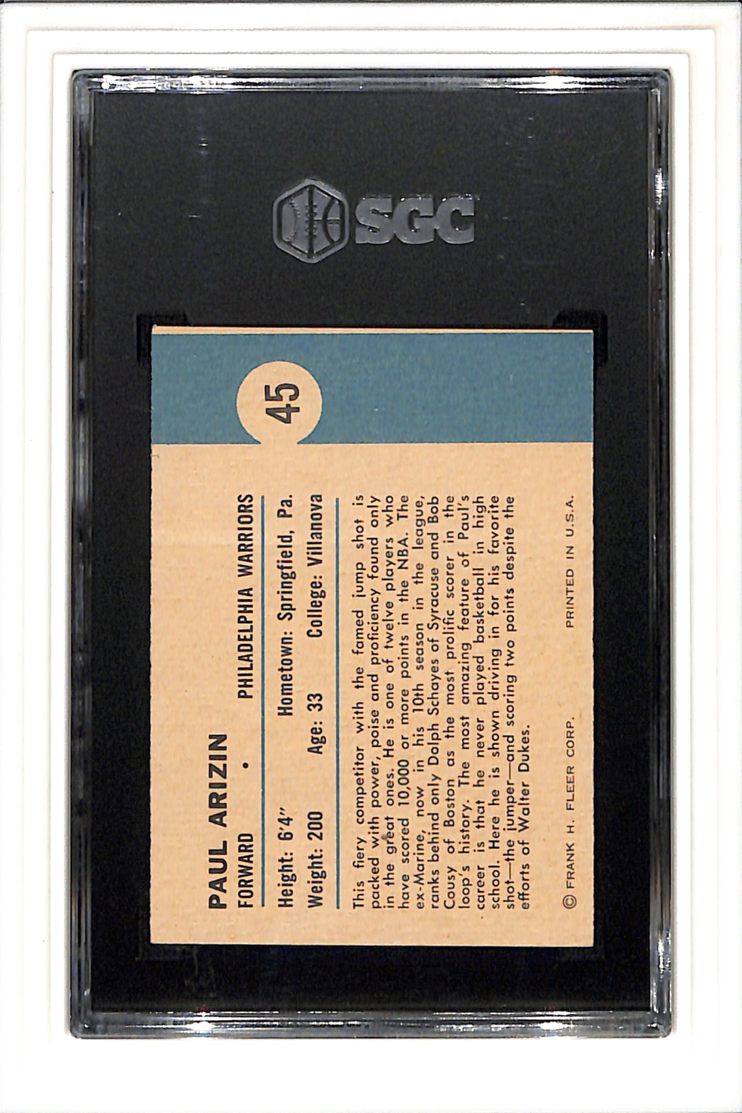 1961-62 Fleer #45 Paul Arizin SGC 4.5 SN 5319441