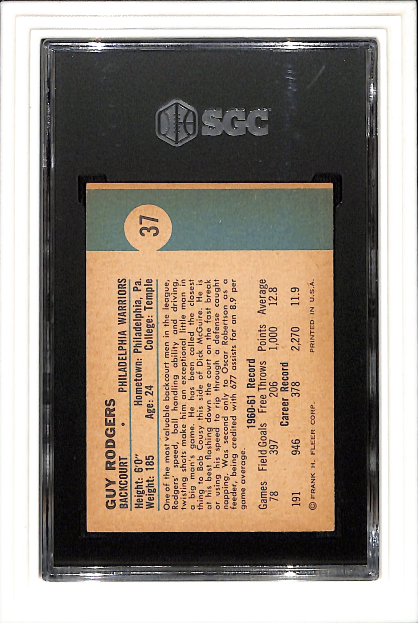 1961-62 Fleer #37 Guy Rodgers SGC 5 SN 7820352