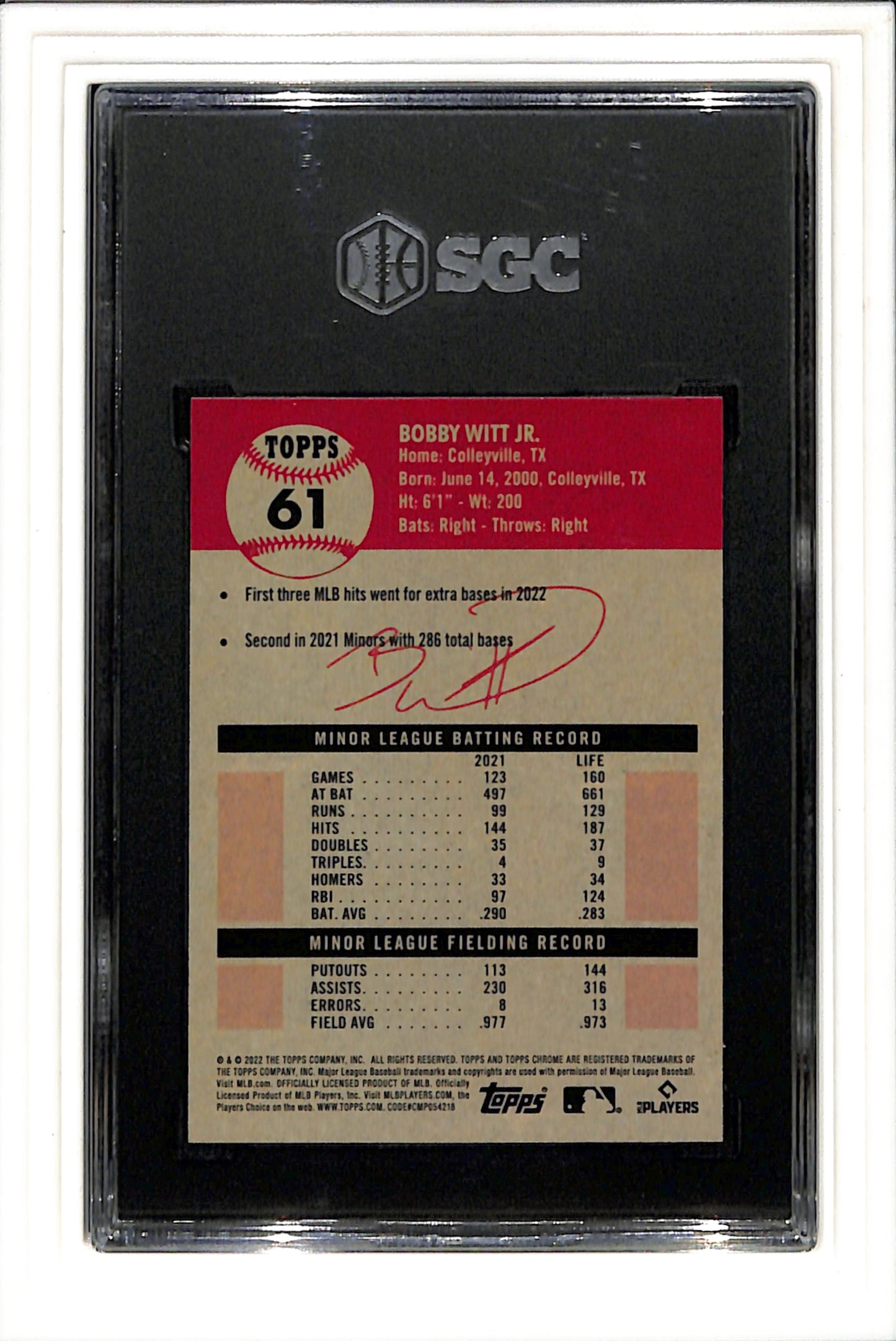 2022 Topps Chrome Platinum Anniversary - #61 Bobby Witt Jr. (RC) SGC 9