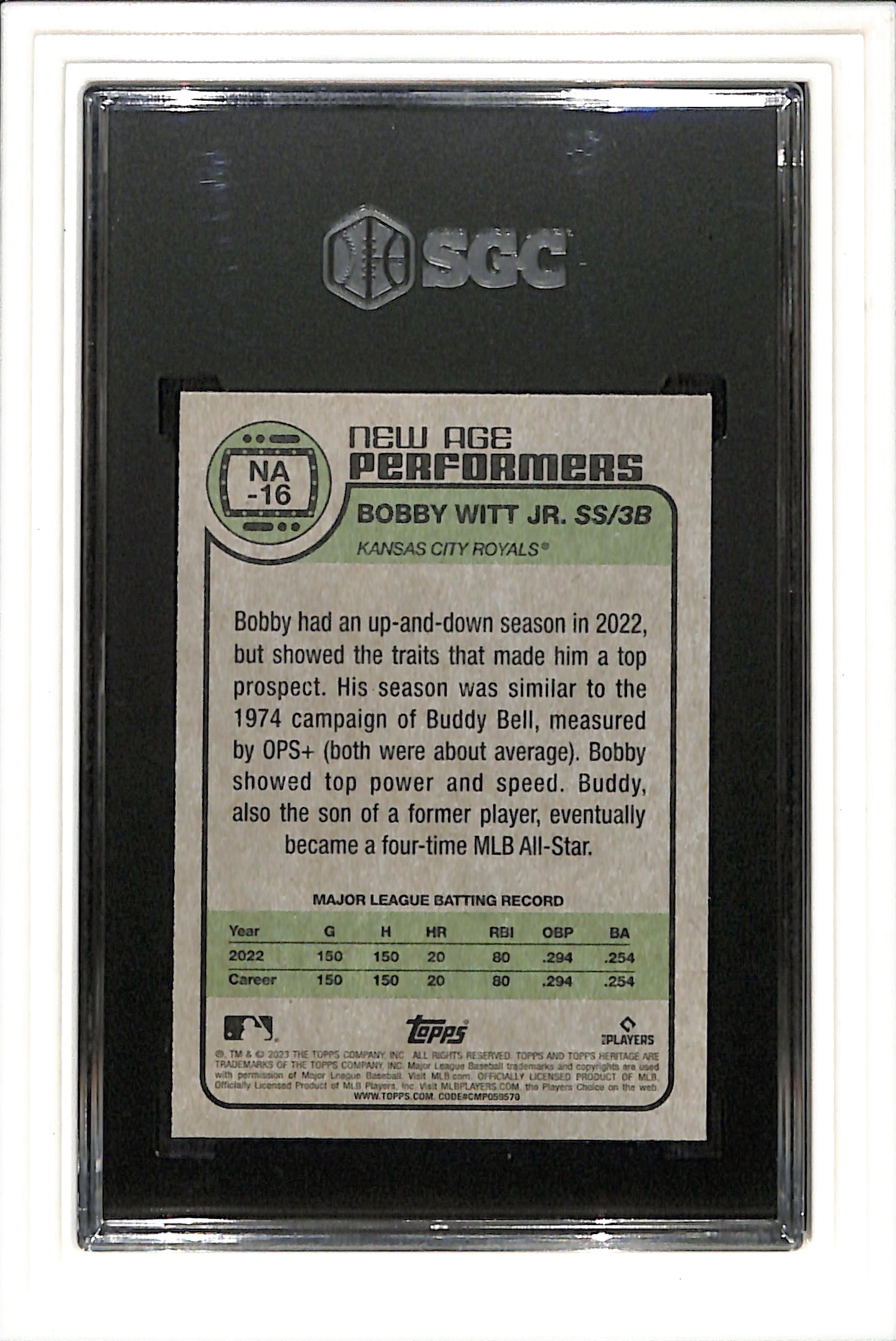 2023 Topps Heritage New Age Performers #NA-16 Bobby Witt Jr. SGC 9.5