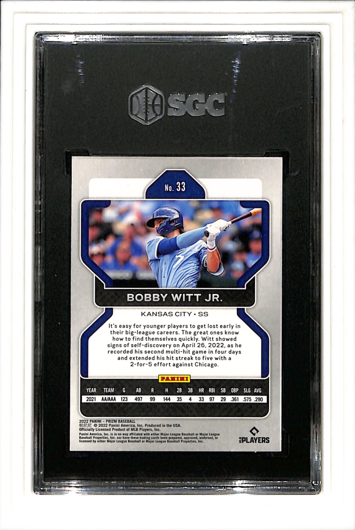 2022 Panini Prizm White Wave Prizm Bobby Witt Jr #33 Rookie RC SGC 8 NM-MT