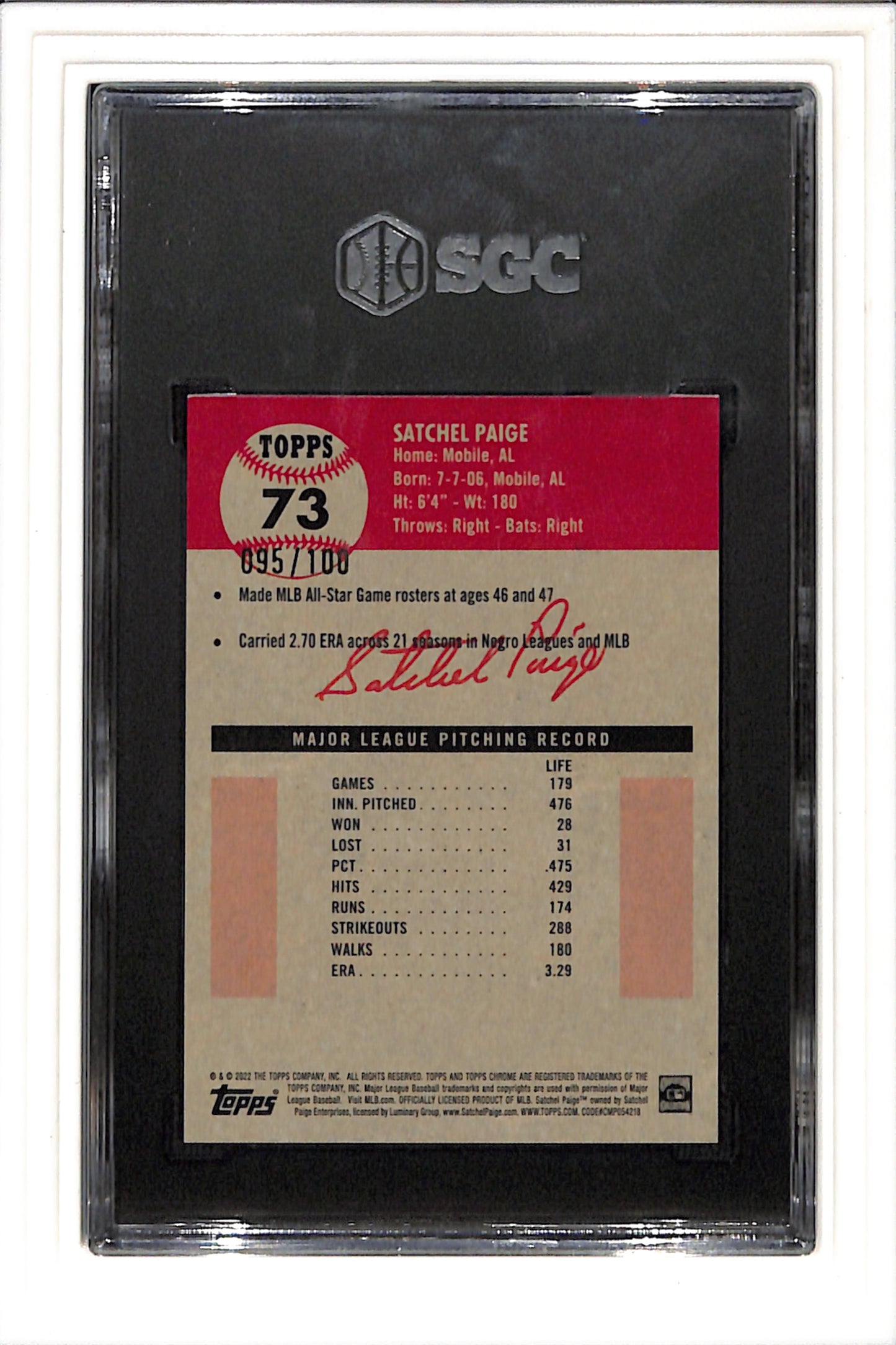 2022 Topps Chrome Platinum Anniversary #73 Satchel Paige Fuchsia Atomic Ref SGC 8.5