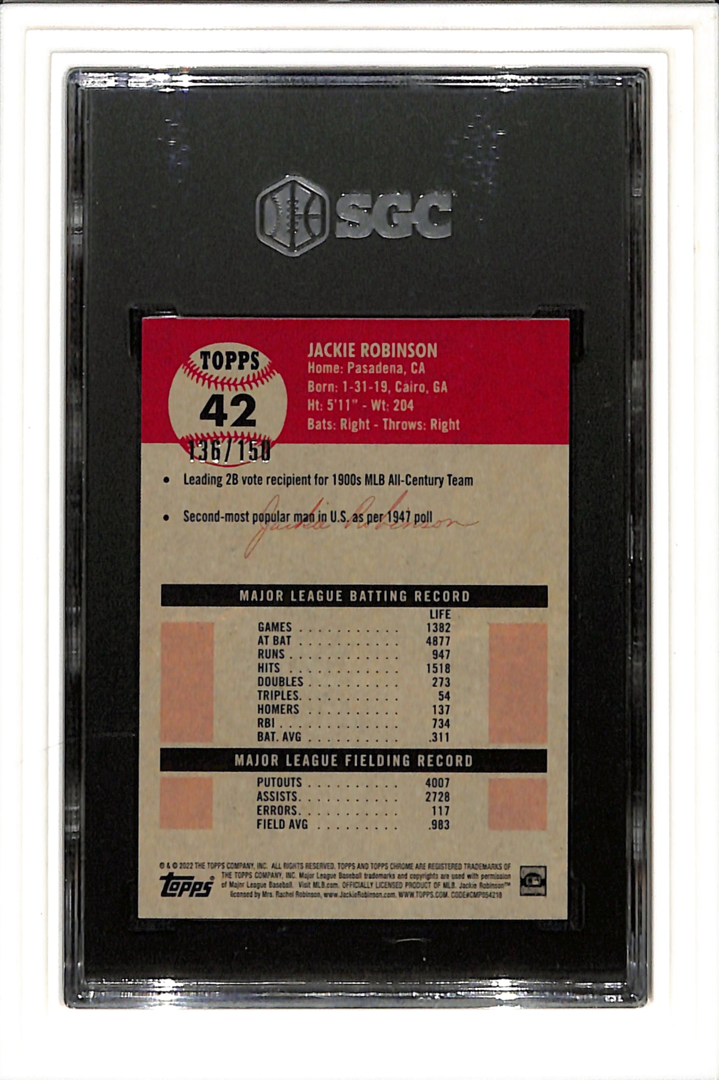 2022 Topps Chrome Platinum Anniversary #42 Jackie Robinson Speckle REF SGC 8.5