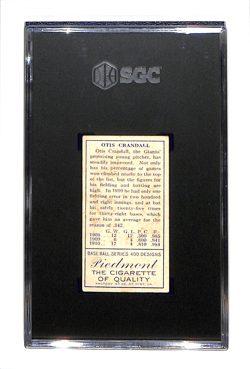 1911 T205 Otis Crandall "T" Crossed in Name SGC 4