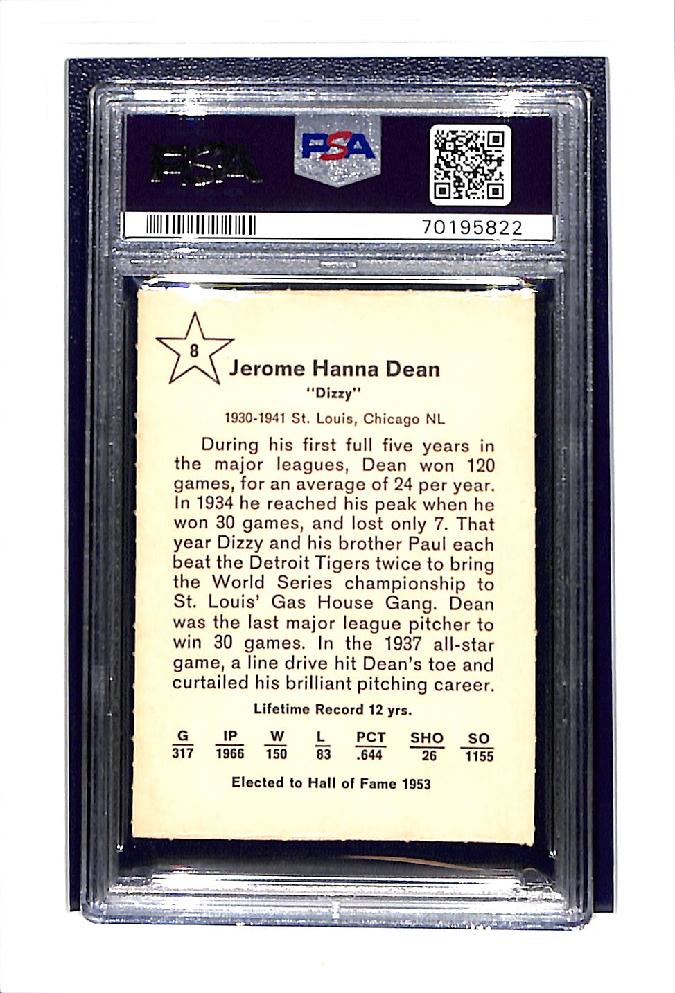 1961 Golden Press #8 Dizzy Dean PSA 4 St. Louis Cardinals