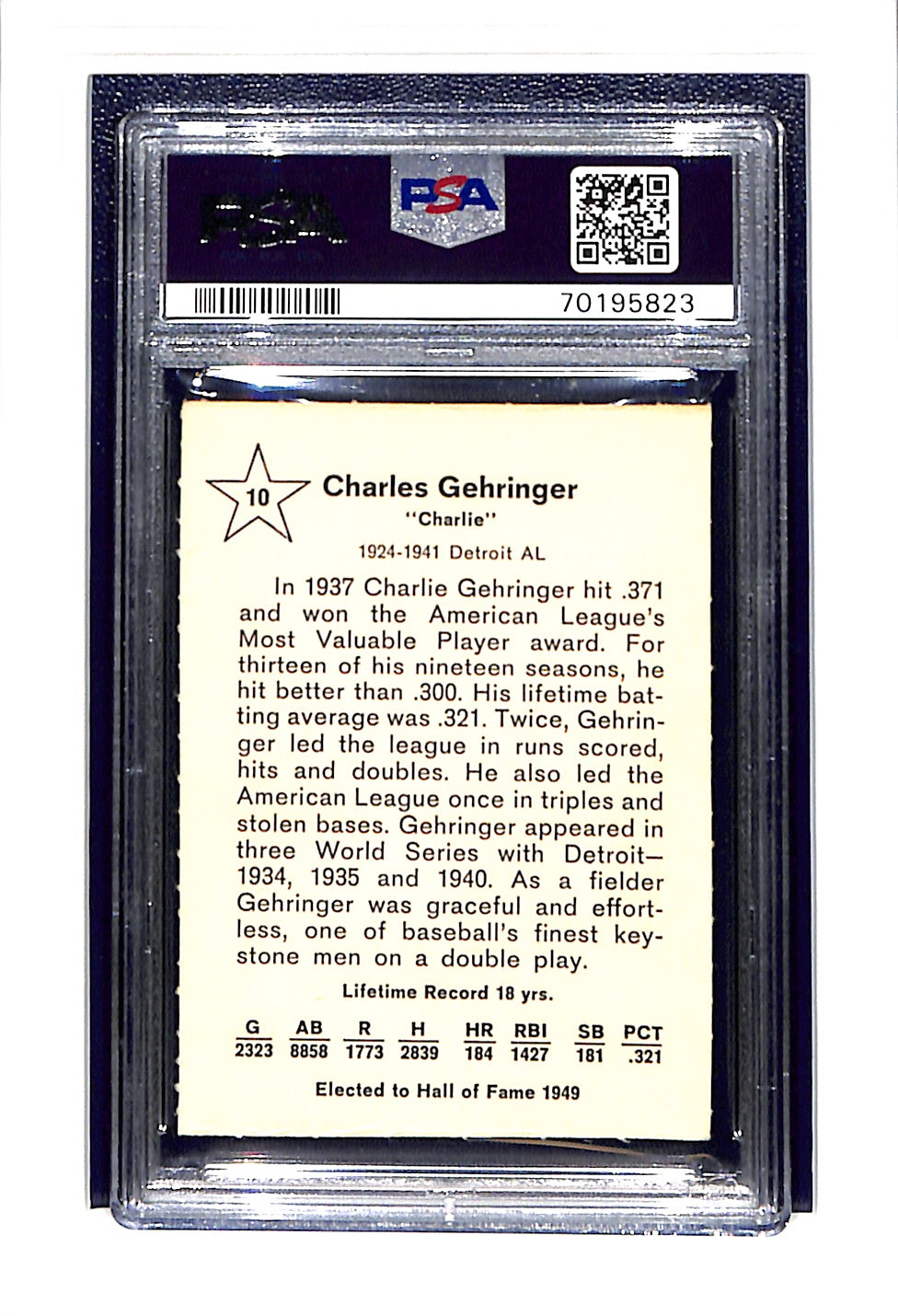 1961 Golden Press #10 Charlie Gehringer PSA 5 Detroit Tigers