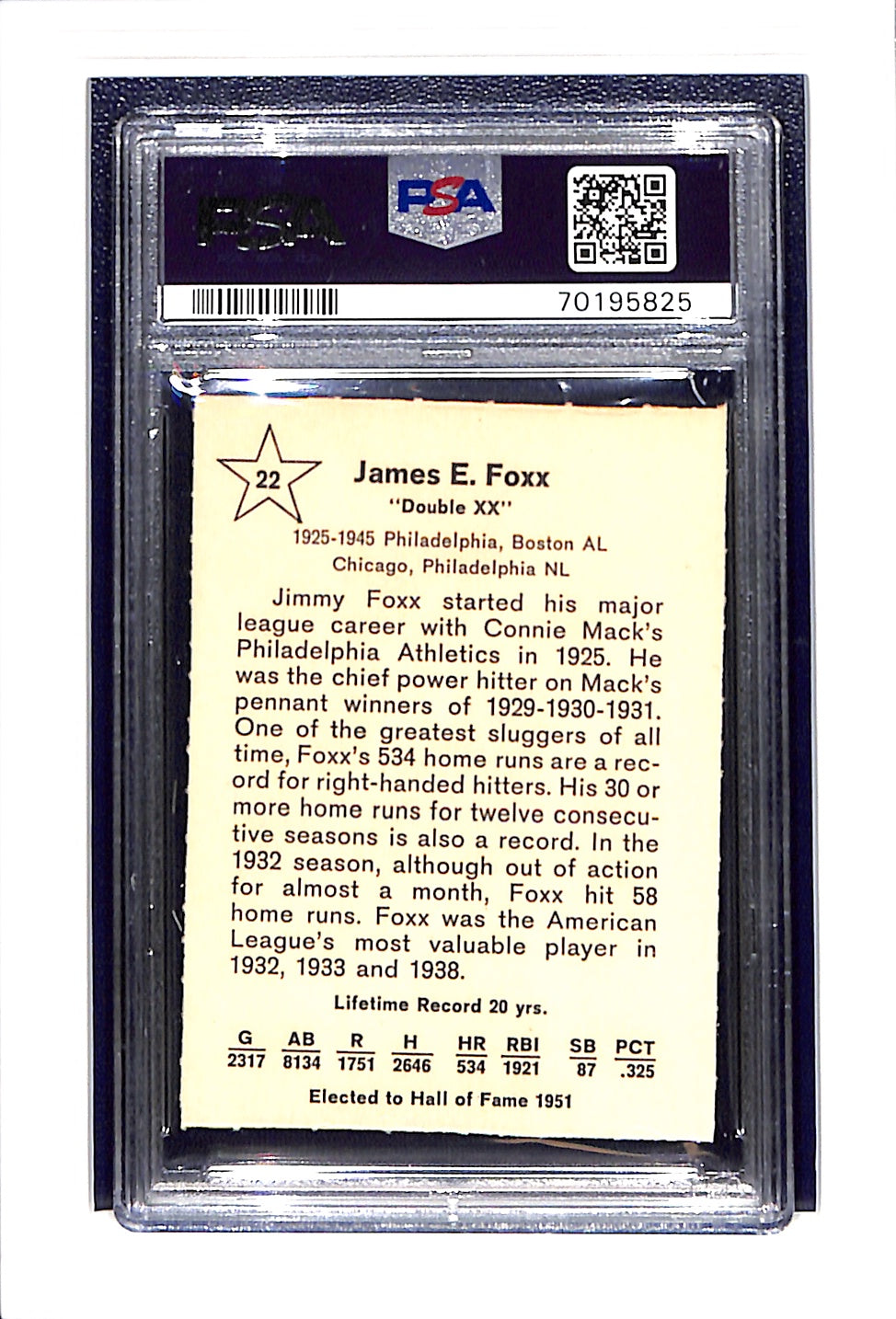 1961 Golden Press #22 Jimmie Foxx PSA 6 Boston Red Sox