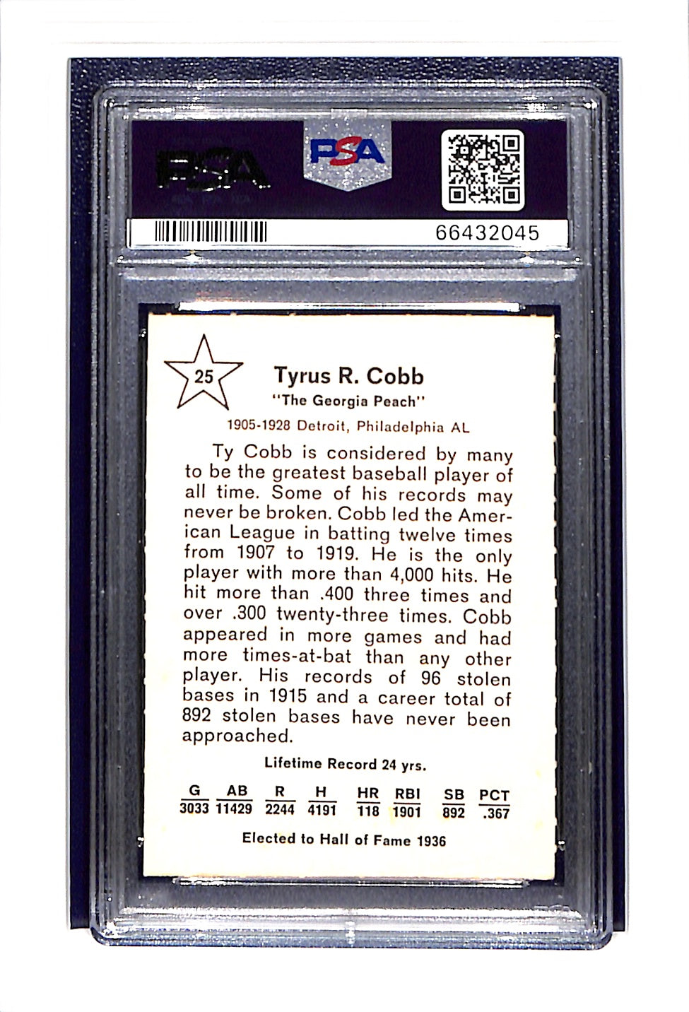 1961 Golden Press #25 Ty Cobb PSA 7 Detroit Tigers