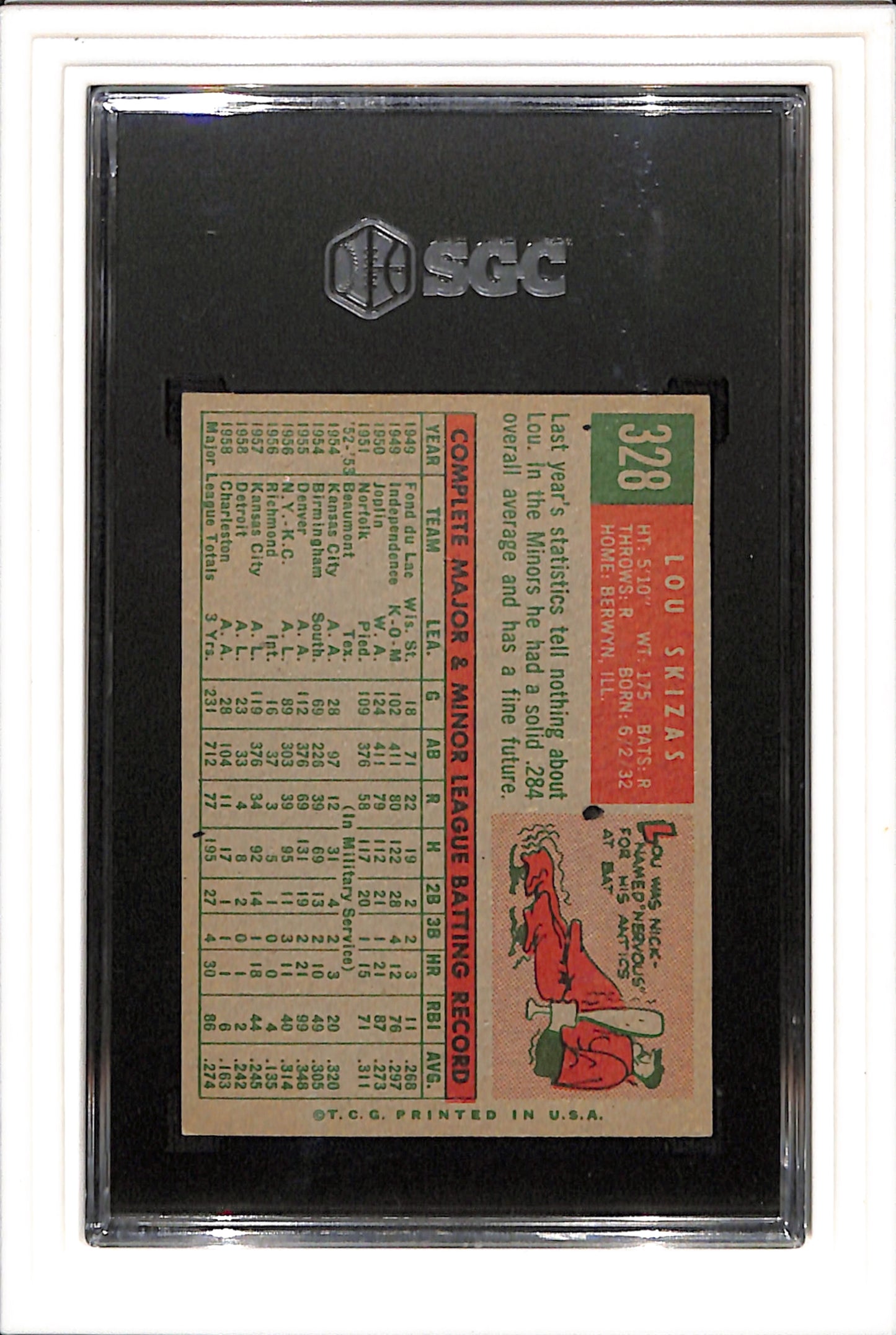 1959 Topps #328 Lou Skizas SGC 6 SN 0391051