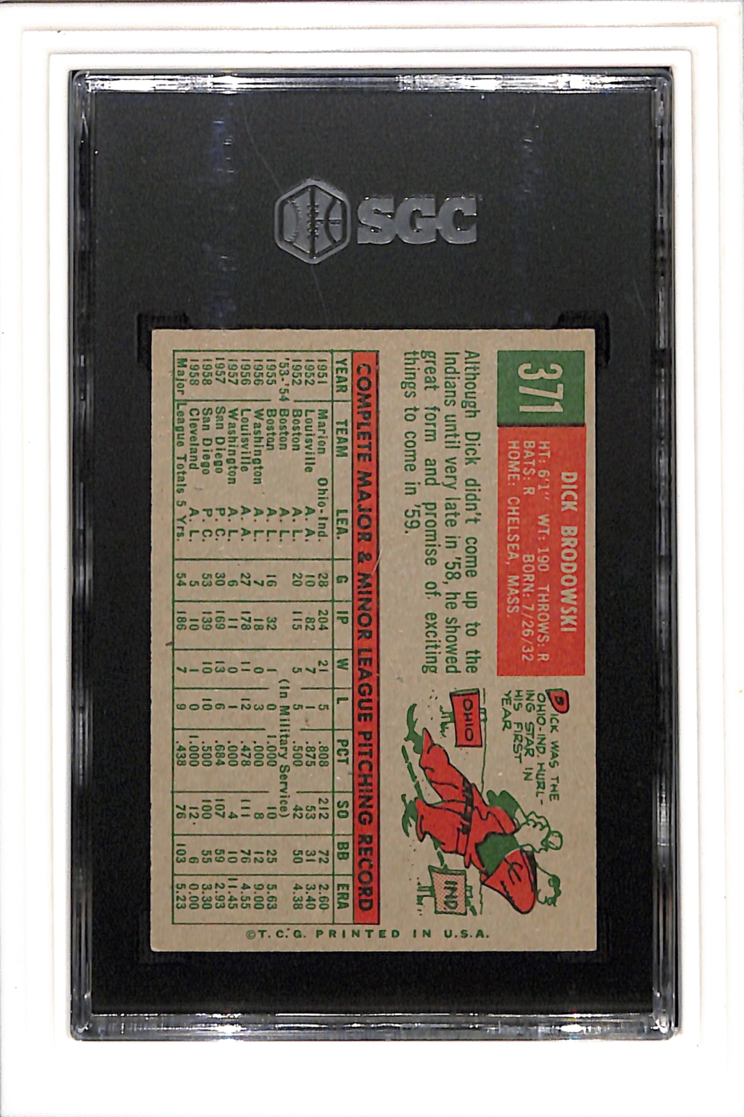 1959 Topps #371 Dick Brodowski SGC 7 SN 6115992