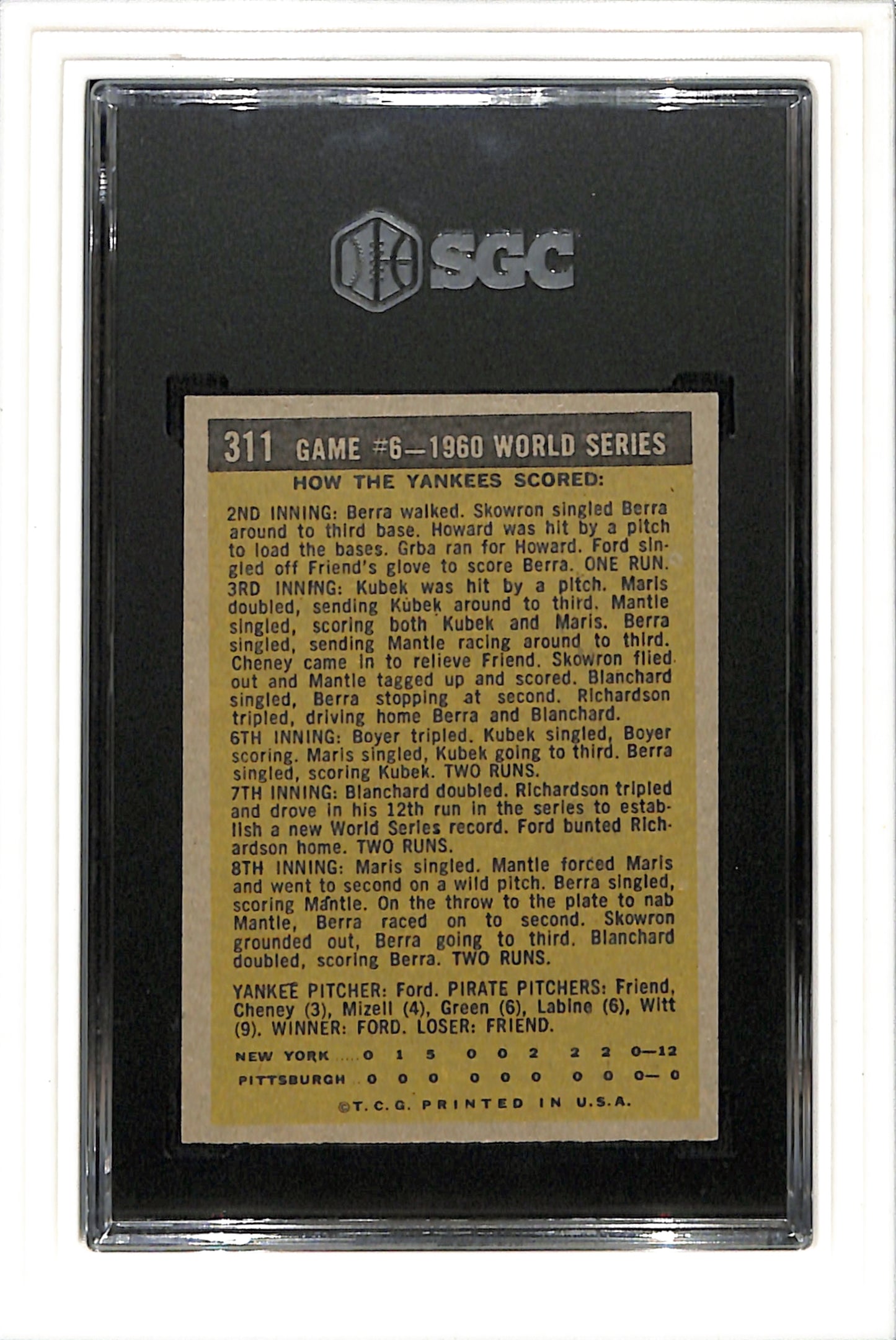1961 Topps #311 World Series Game #6 SGC 6 SN 2933311