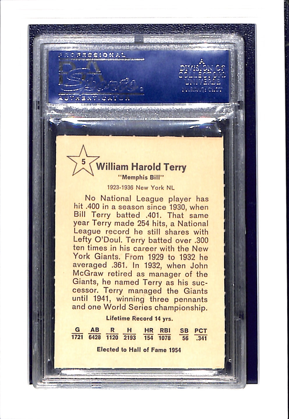 1961 Golden Press #5 Bill Terry PSA 9 New York Giants