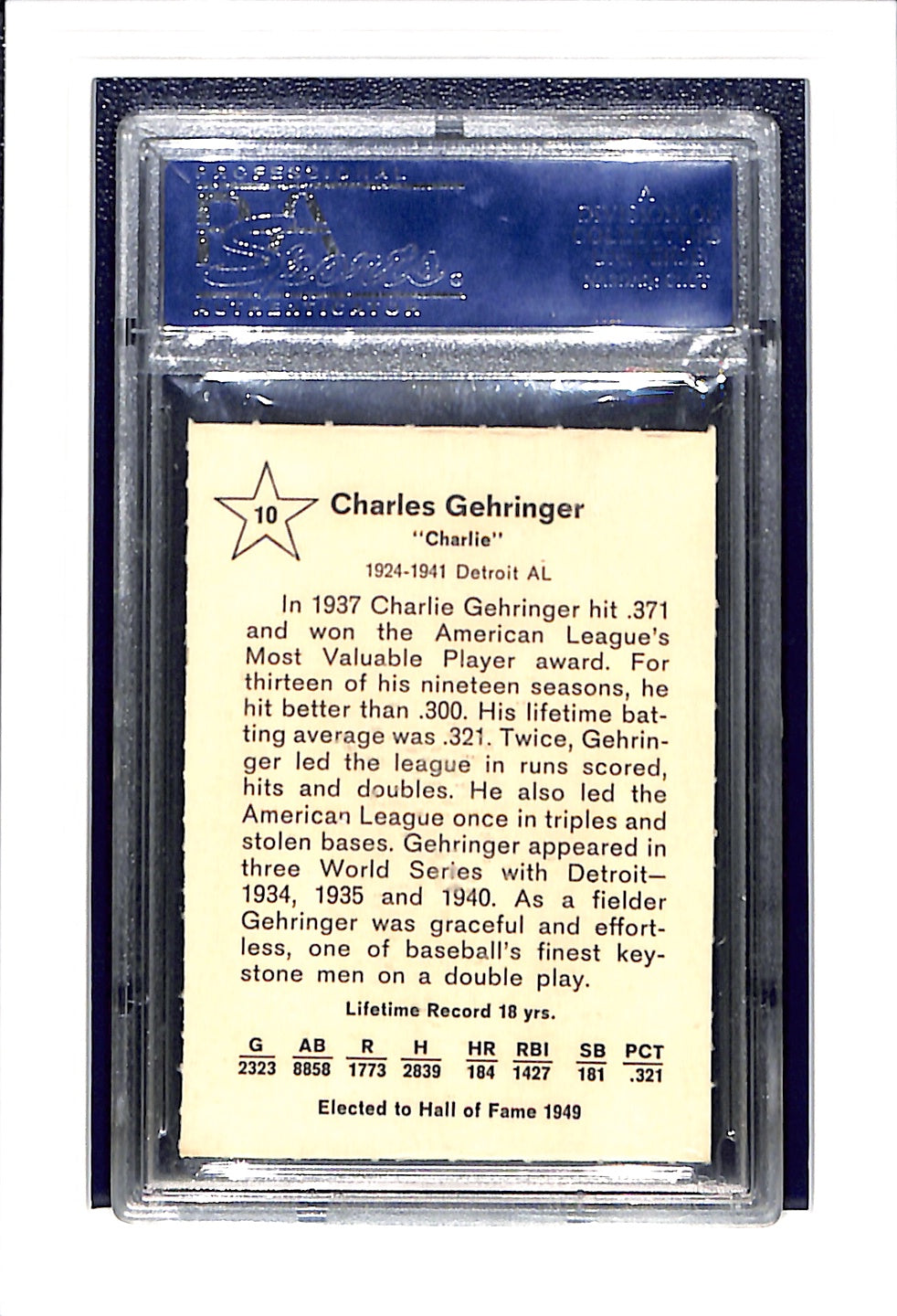 1961 Golden Press #10 Charlie Gehringer PSA 9 Detroit Tigers
