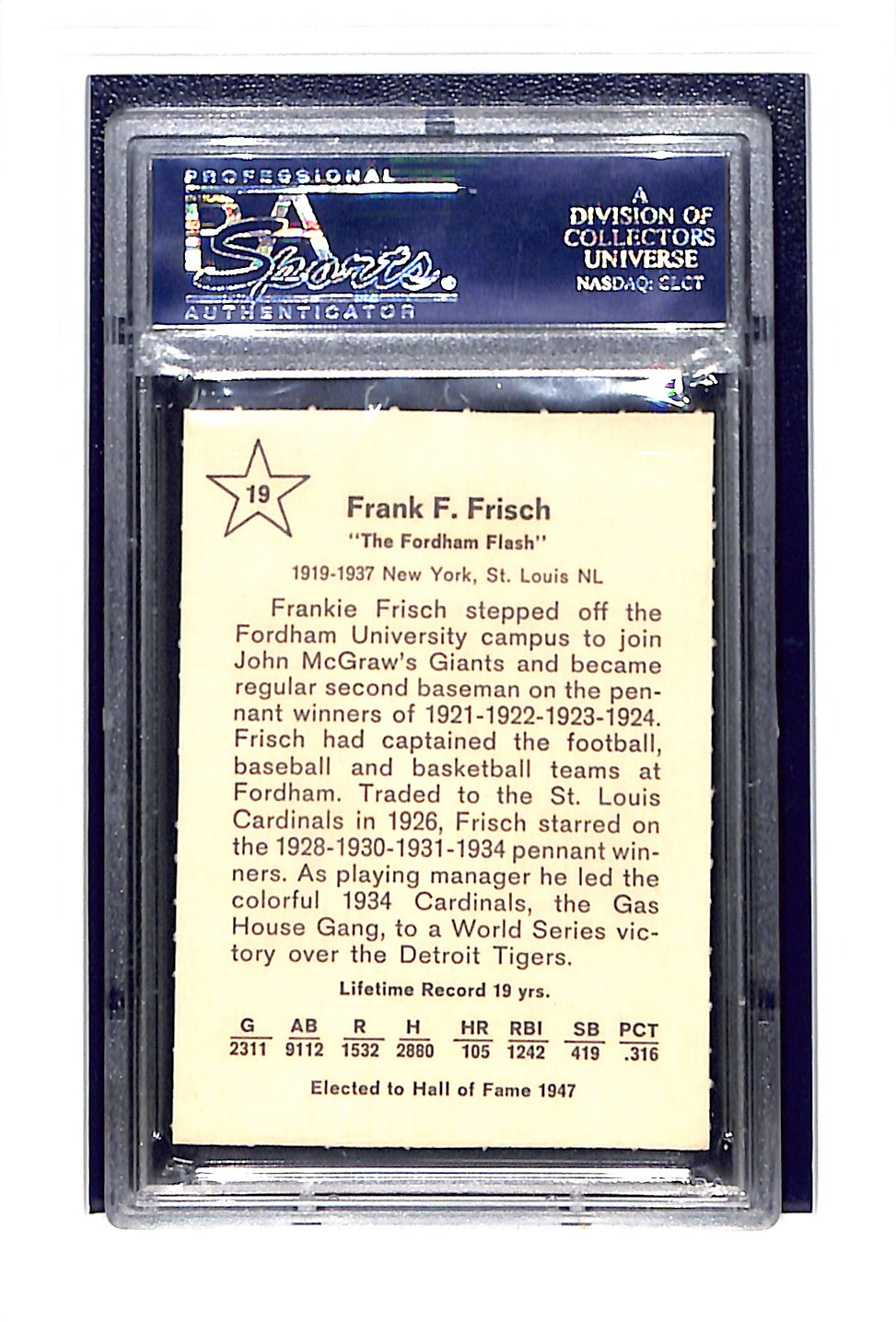 1961 Golden Press #19 Frankie Frisch PSA 9 St. Louis Cardinals