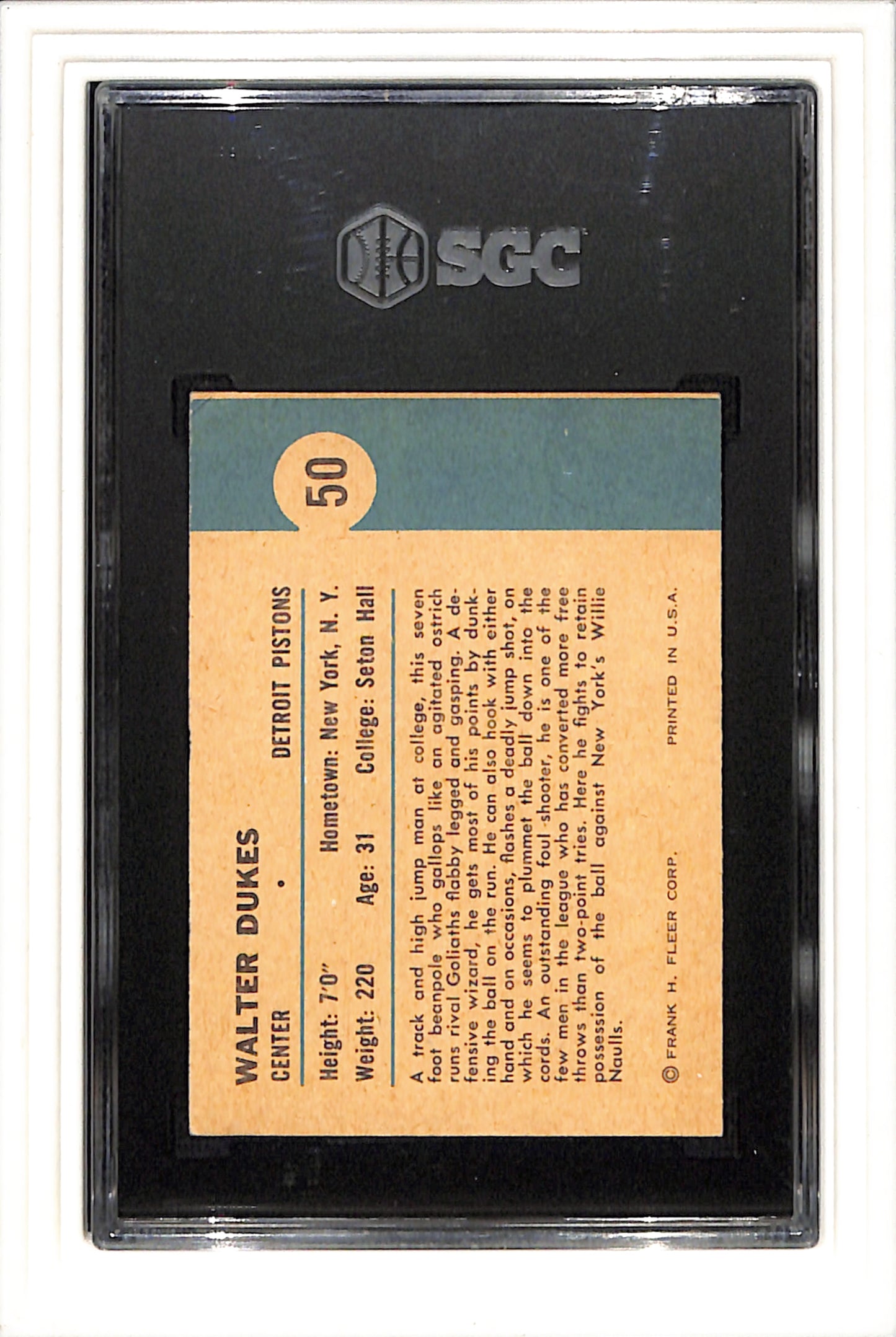 1961-62 Fleer #50 Walter Dukes SGC 5 SN 4069444