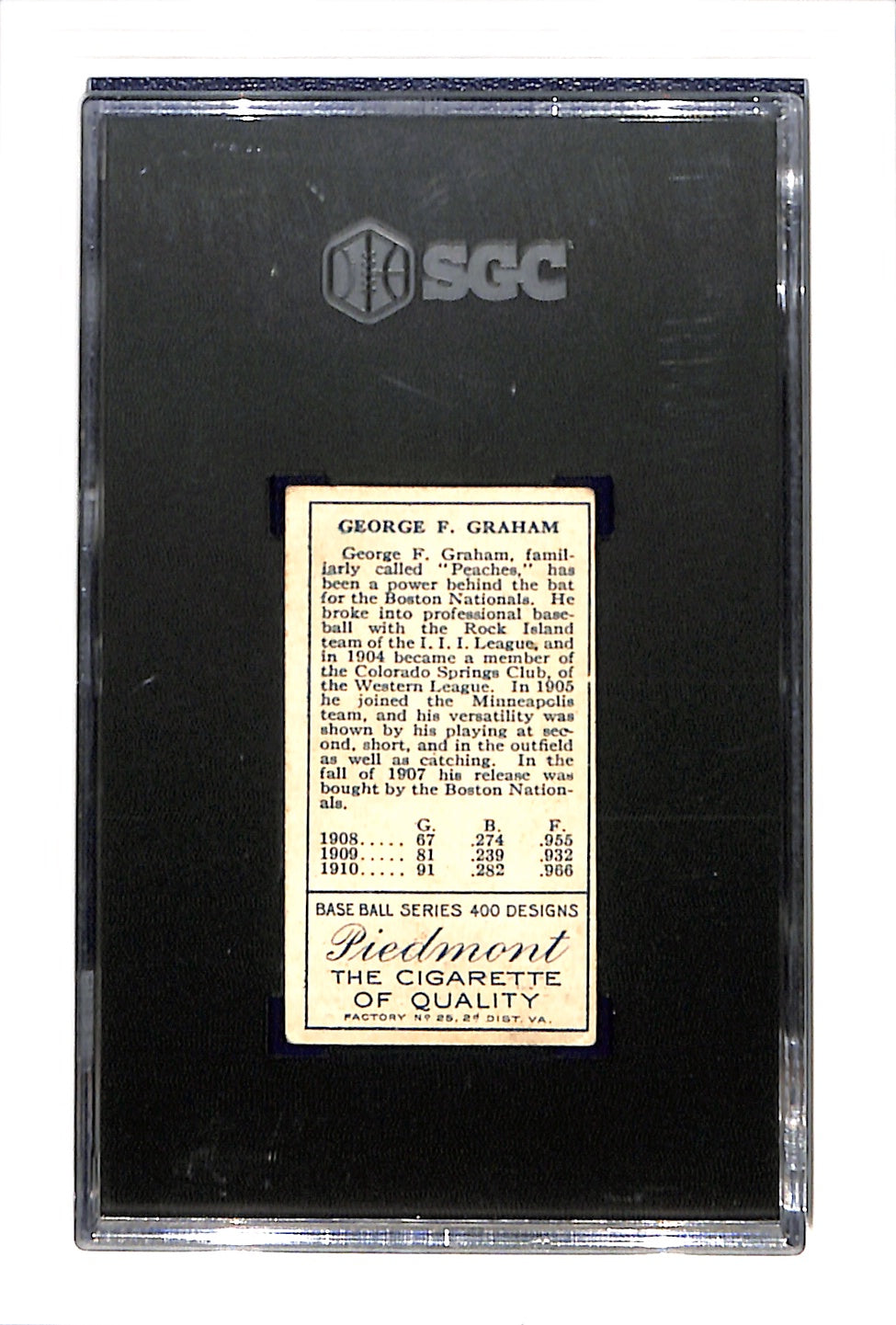 1911 T205 George Graham SGC 3.5 Rustlers Piedmont